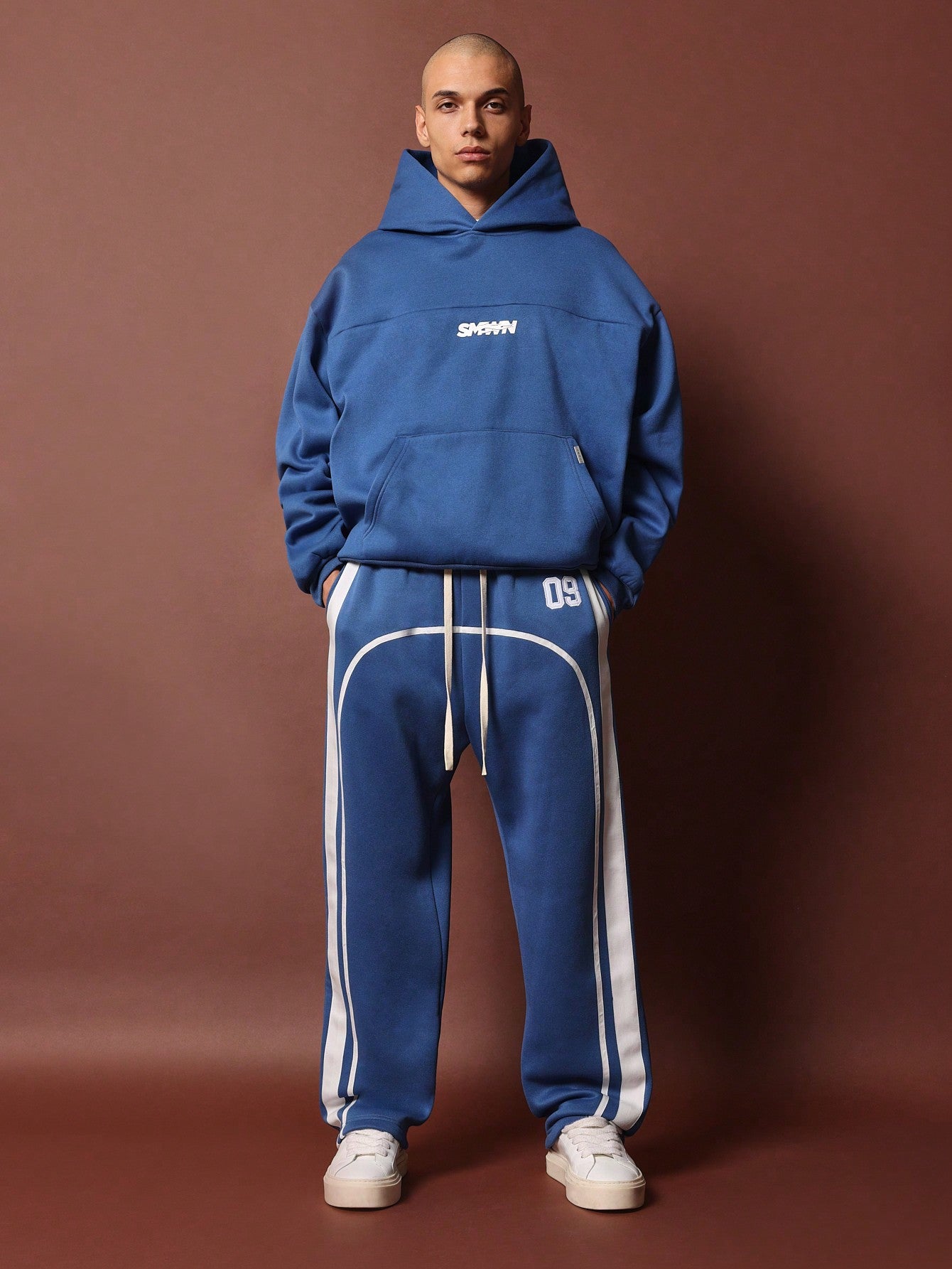 Straight Fit Drop Crotch Side Tape Sweatpants With Number Applique And Drawcords