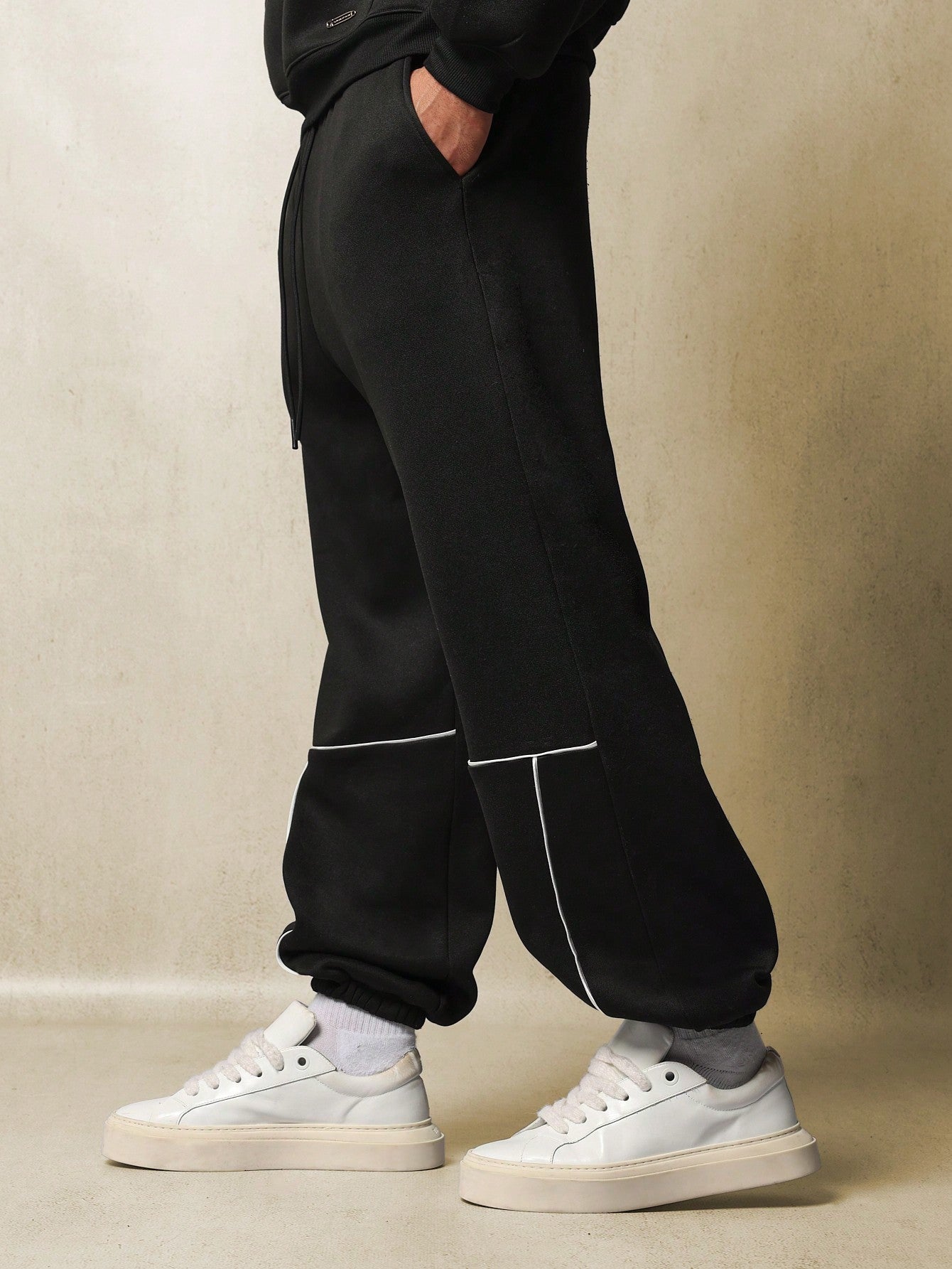 Straight Fit Drop Crotch Jogger With Piping & Drawstrings