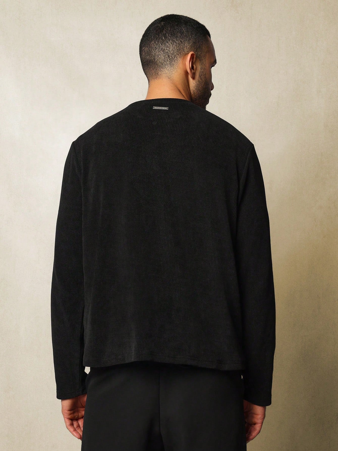 Regular Fit Cord Texture Long Sleeve Essential Tee