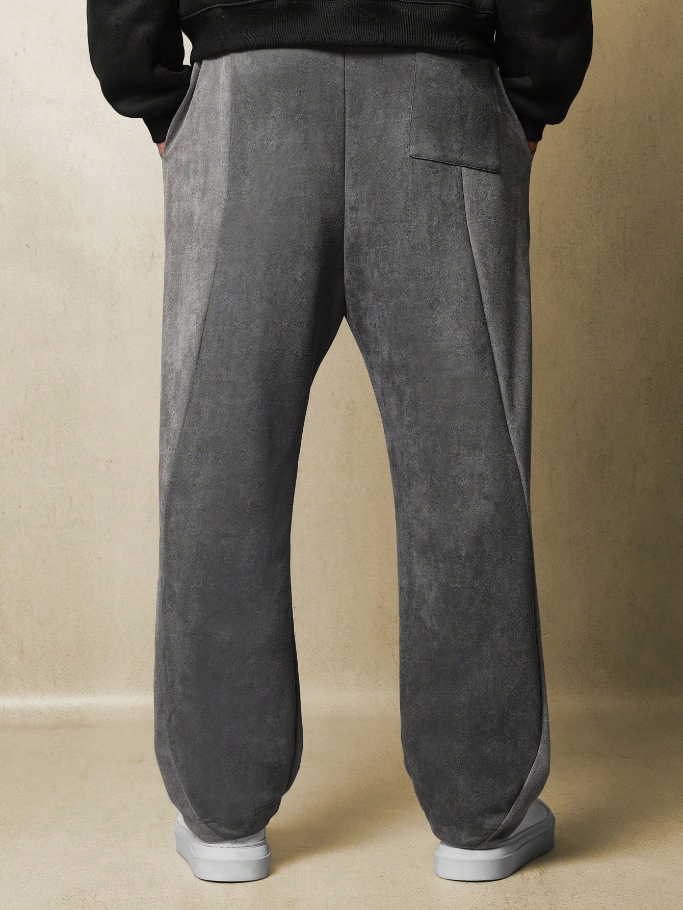 Suedette Straight Fit Contrast Panel Sweatpants With Drawstrings