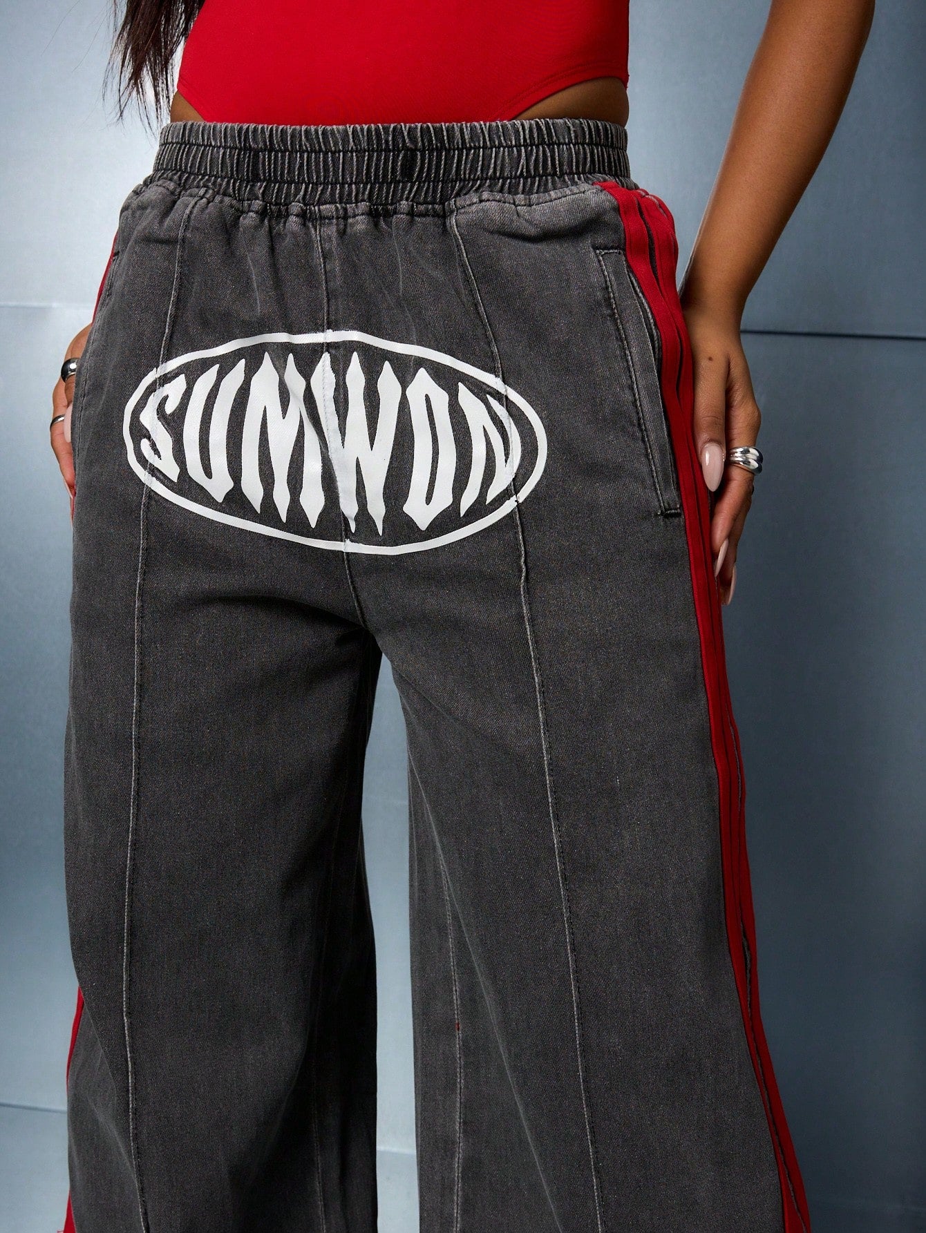 SUMWON WOMEN Washed Pull On Denim Jeans With Side Tape Detail