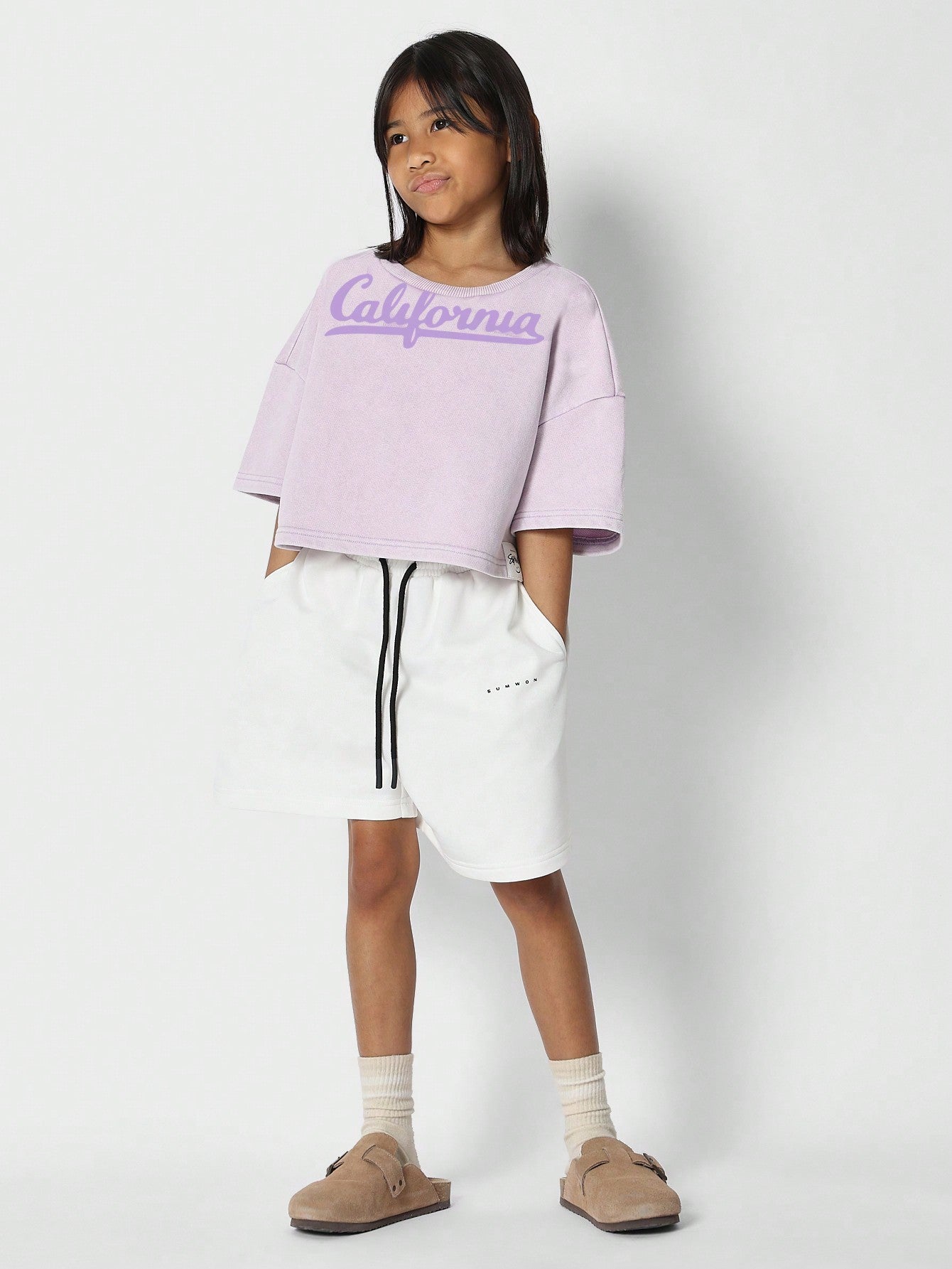 Tween Girls Crop Fit Washed Tee With Front Graphic Print