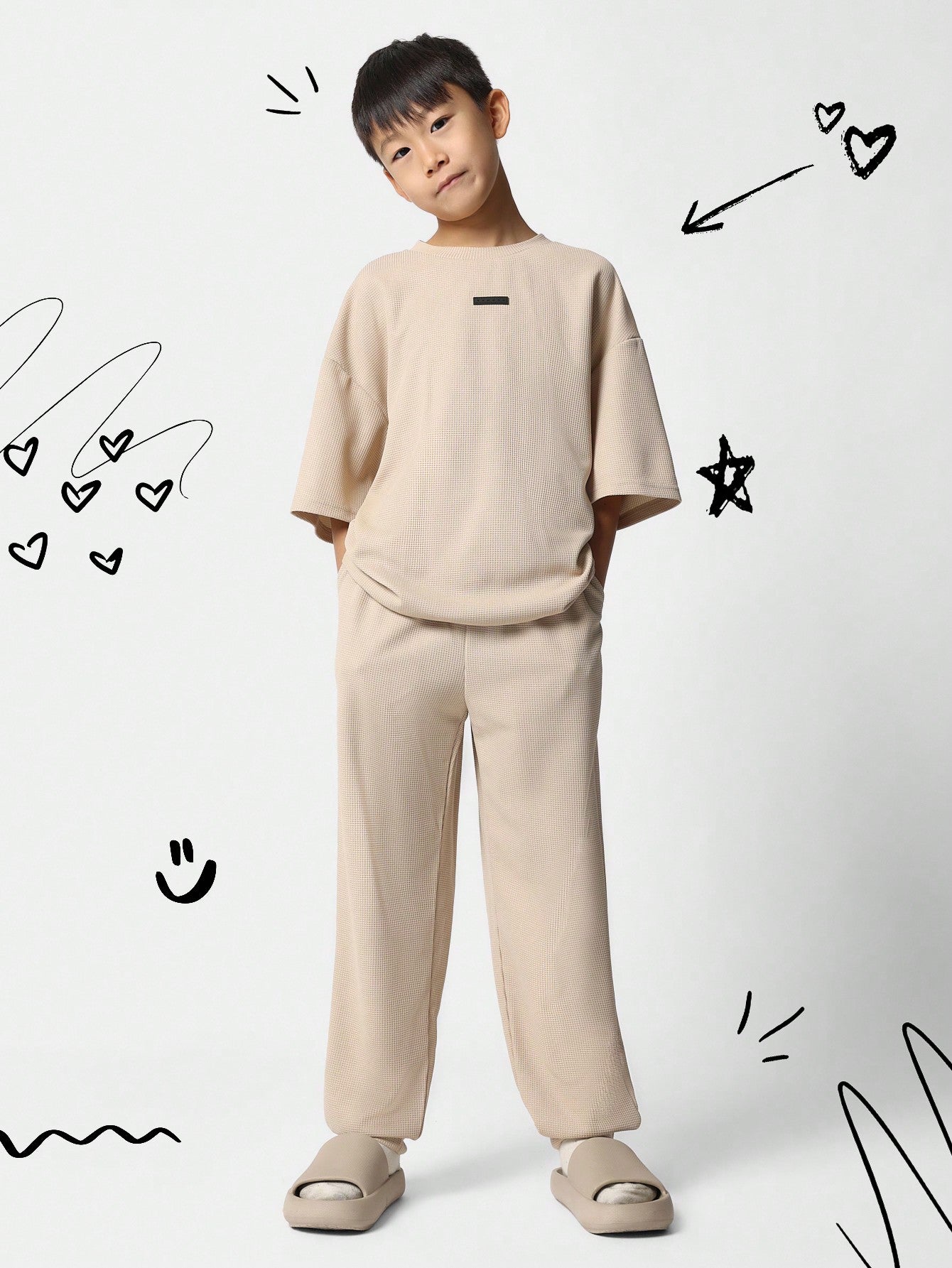 Tween Boys Oversized Essential Waffle Tee And Jogger 2 Piece Set