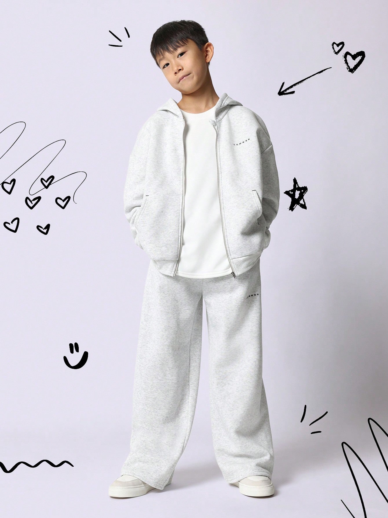 Tween Boys Comfy Zip Through Hoodie And Drop Crotch Sweatpants With Small Digital Print 2 Piece Set