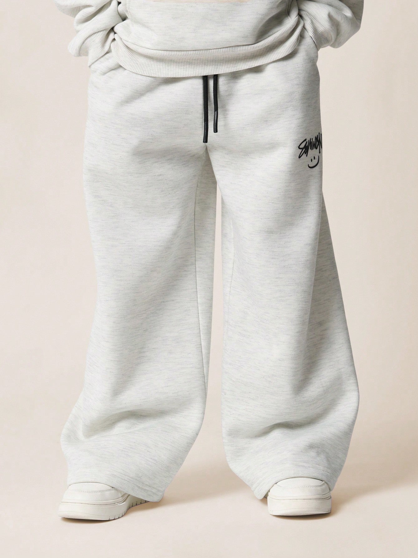 Tween Boys Grey Marl Overhead Hoodie & Drop Crotch Sweatpants With Graphic Print 2 Piece Set