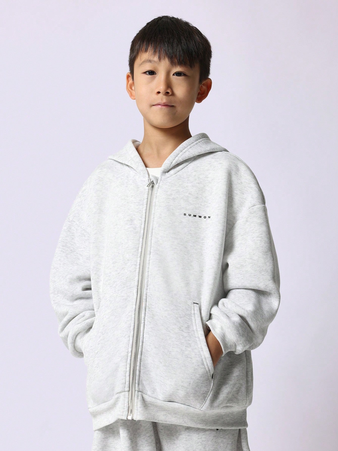 Tween Boys Comfy Zip Through Hoodie And Drop Crotch Sweatpants With Small Digital Print 2 Piece Set