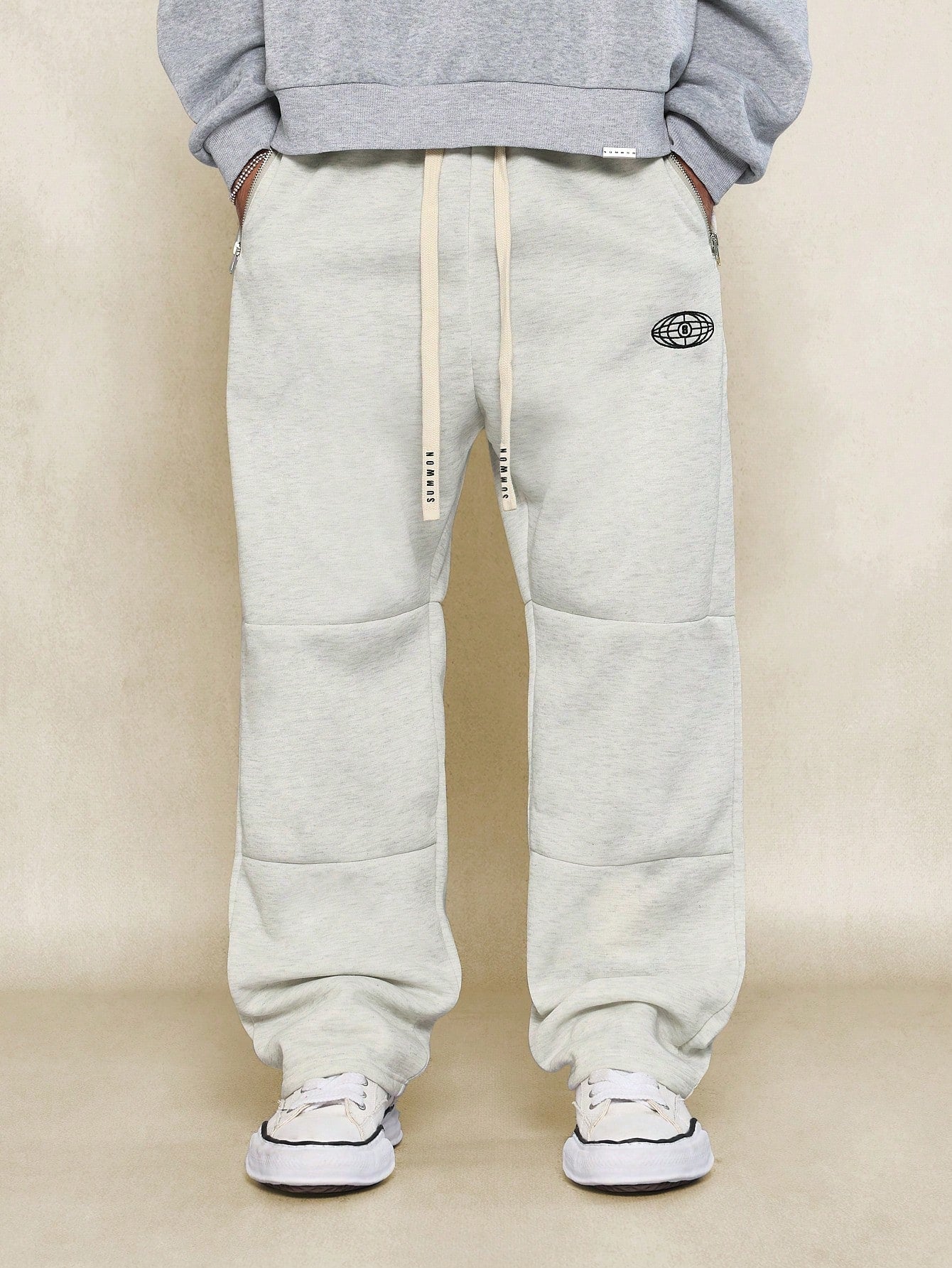 Drop Crotch Jogger With Metal Zipper Detail And Logo Drawcords