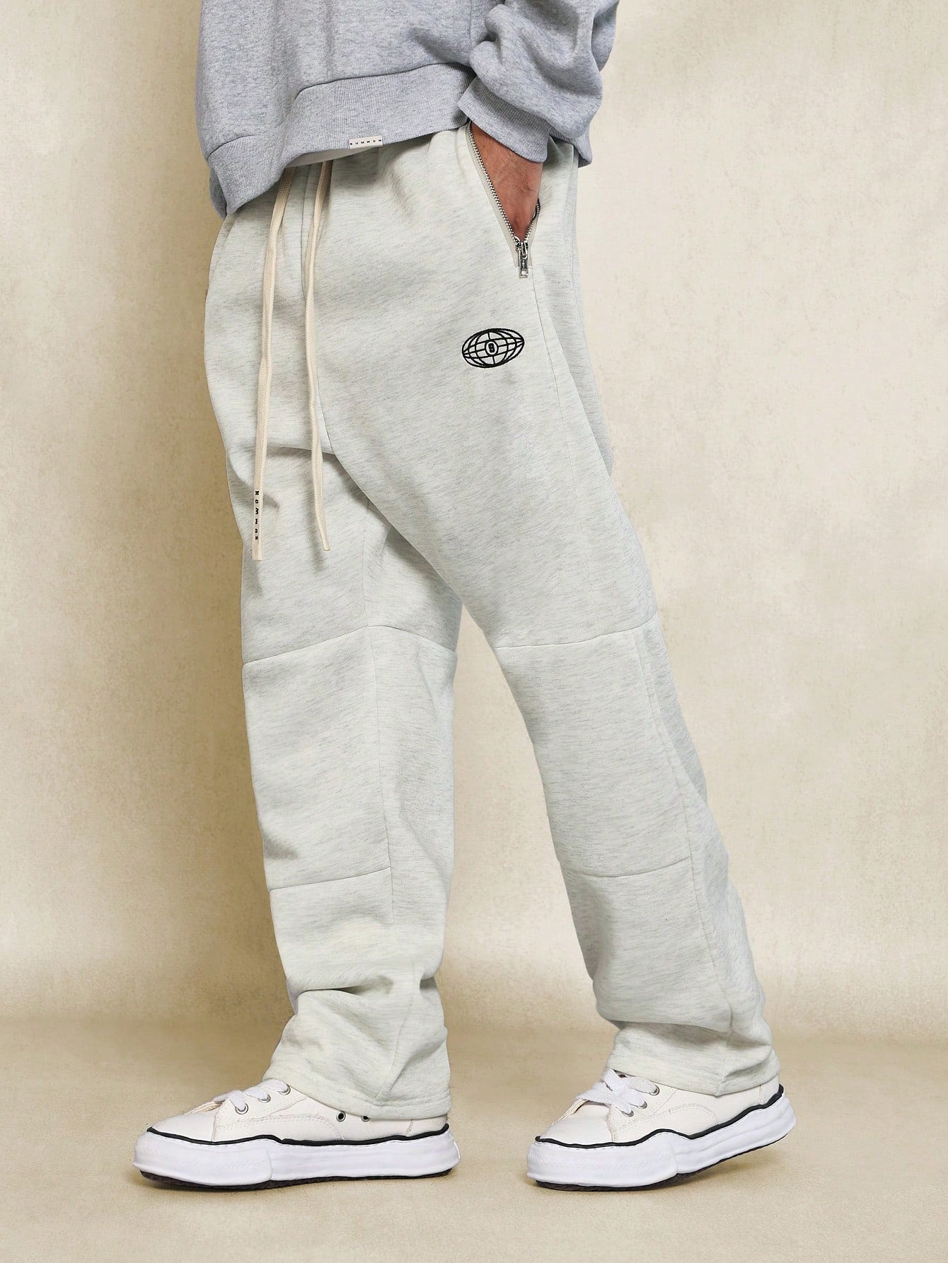 Drop Crotch Jogger With Metal Zipper Detail And Logo Drawcords