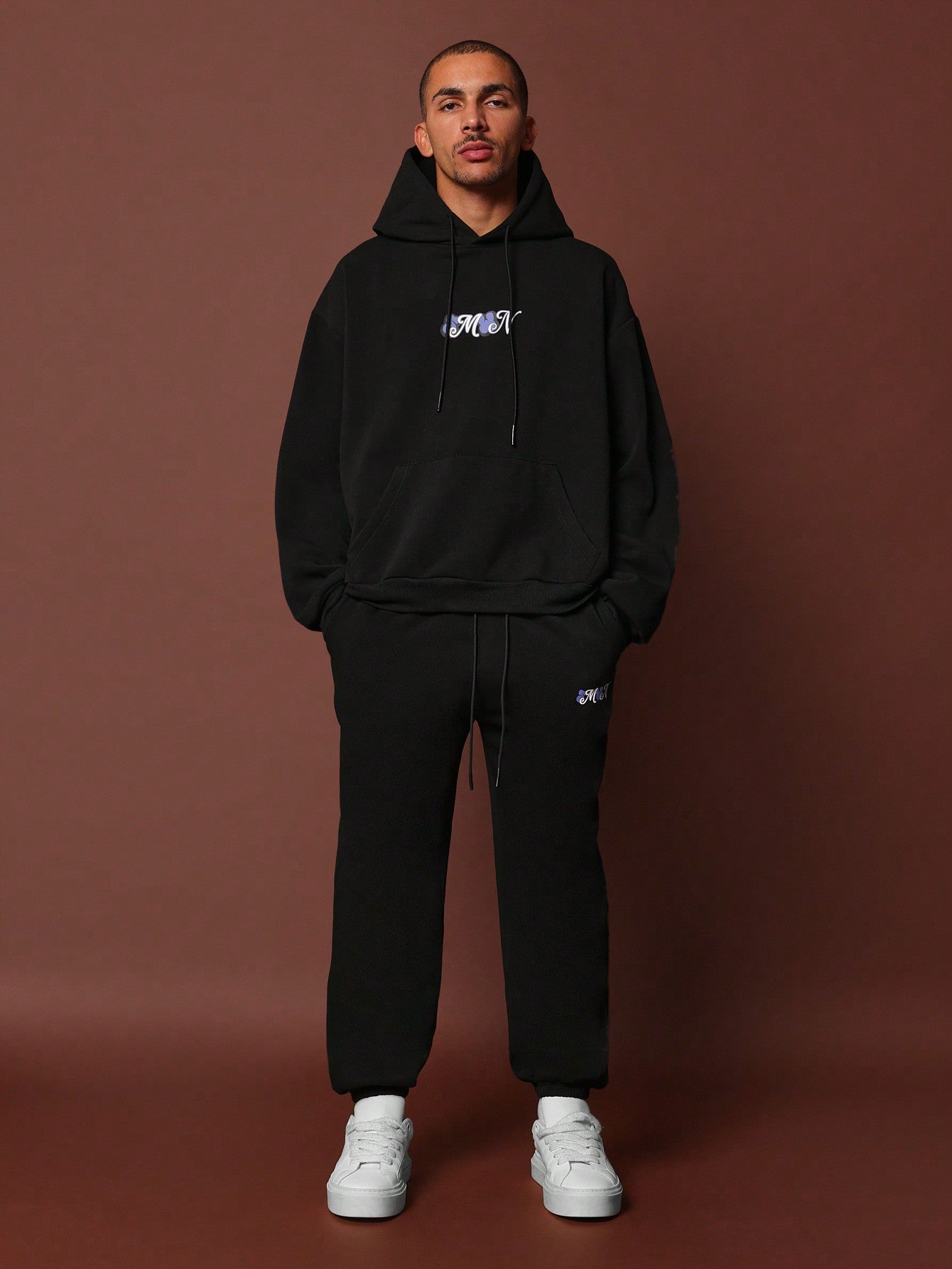 Regular Fit Overhead Hoodie With Applique & Flare Fit Sweatpants 2 Piece Set