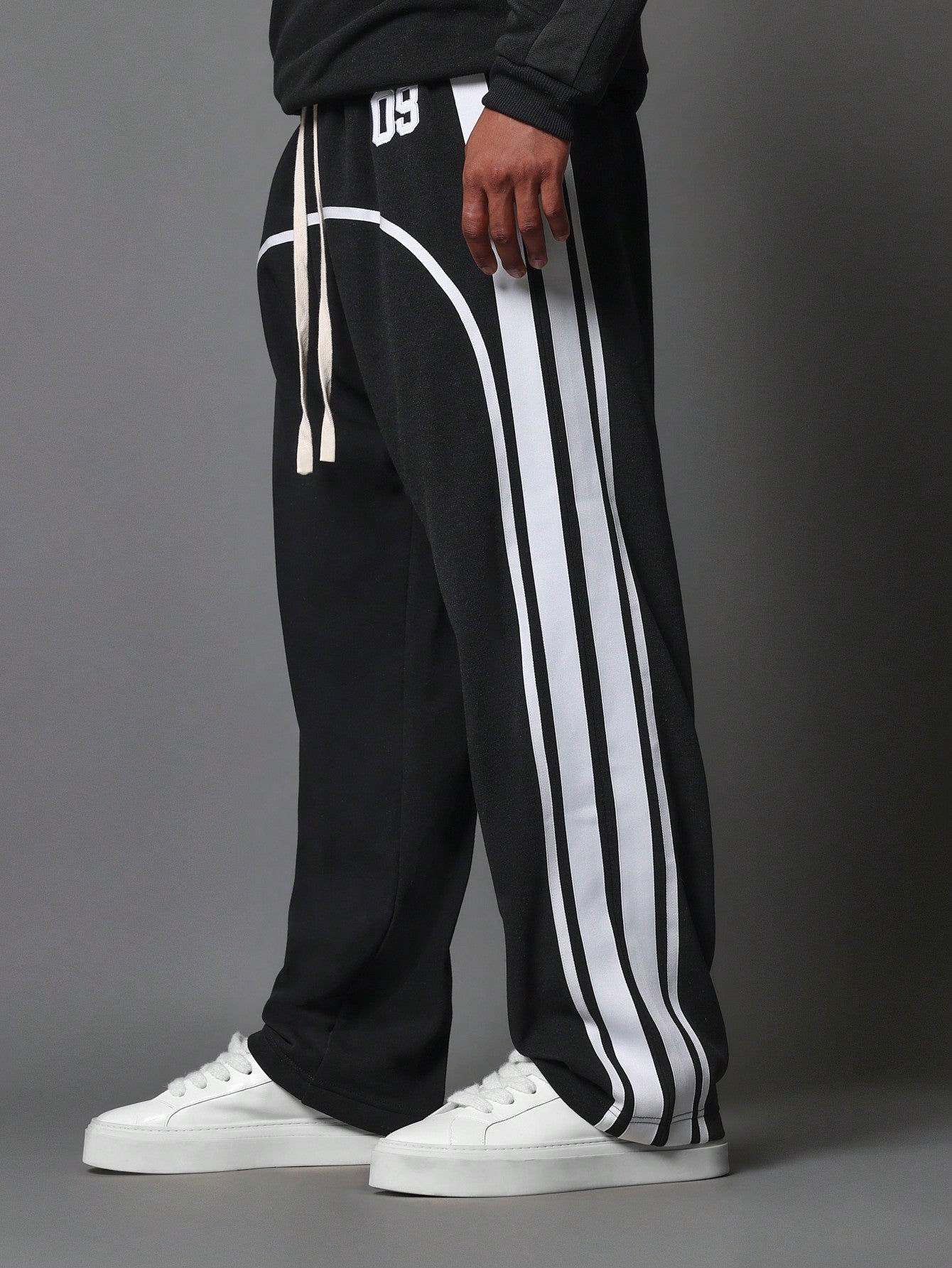 Straight Fit Pull On Drop Crotch Sweatpants With Side Tape & Applique