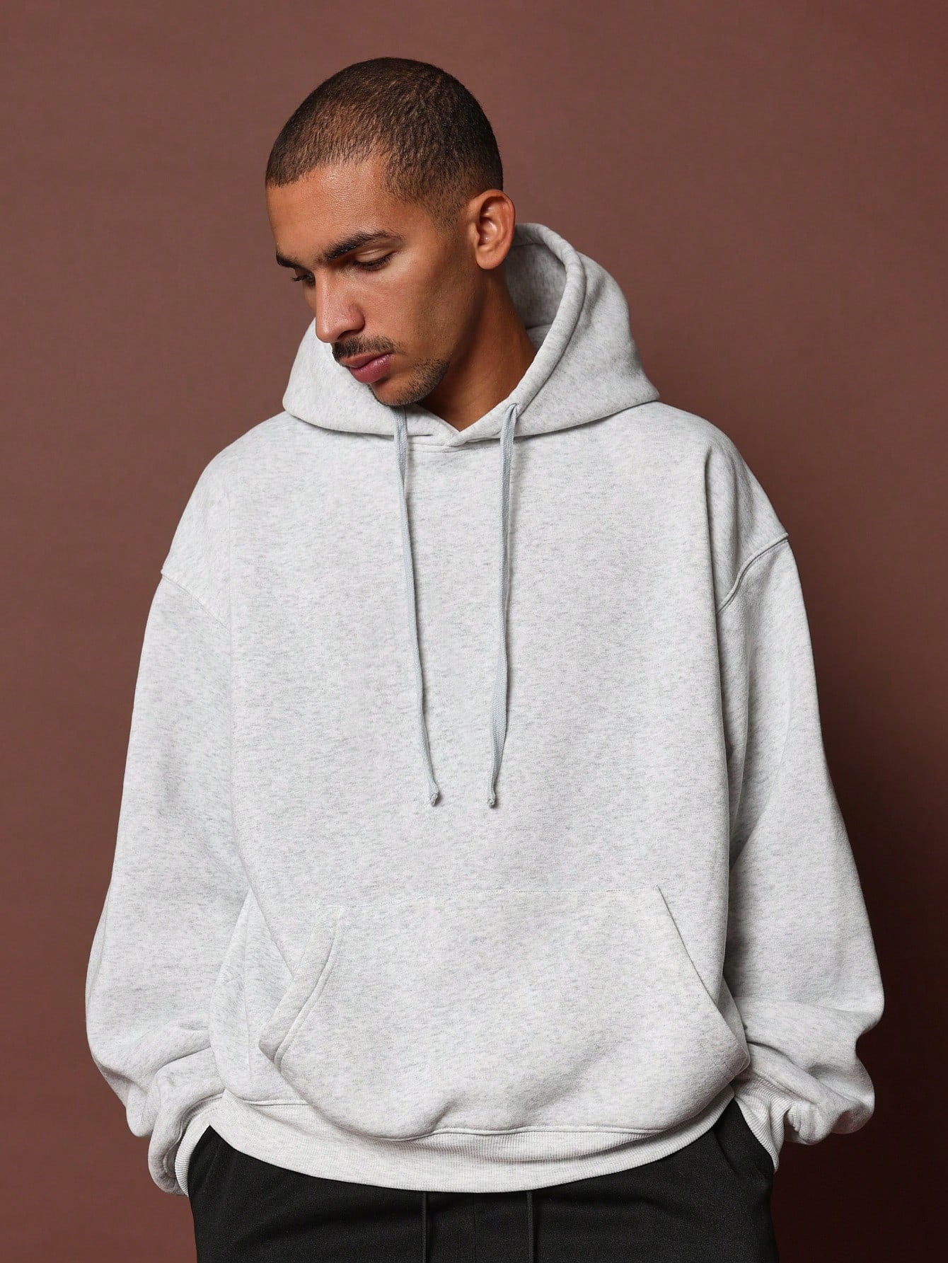 Regular Fit Marl Overhead Hoodie With Drawcord