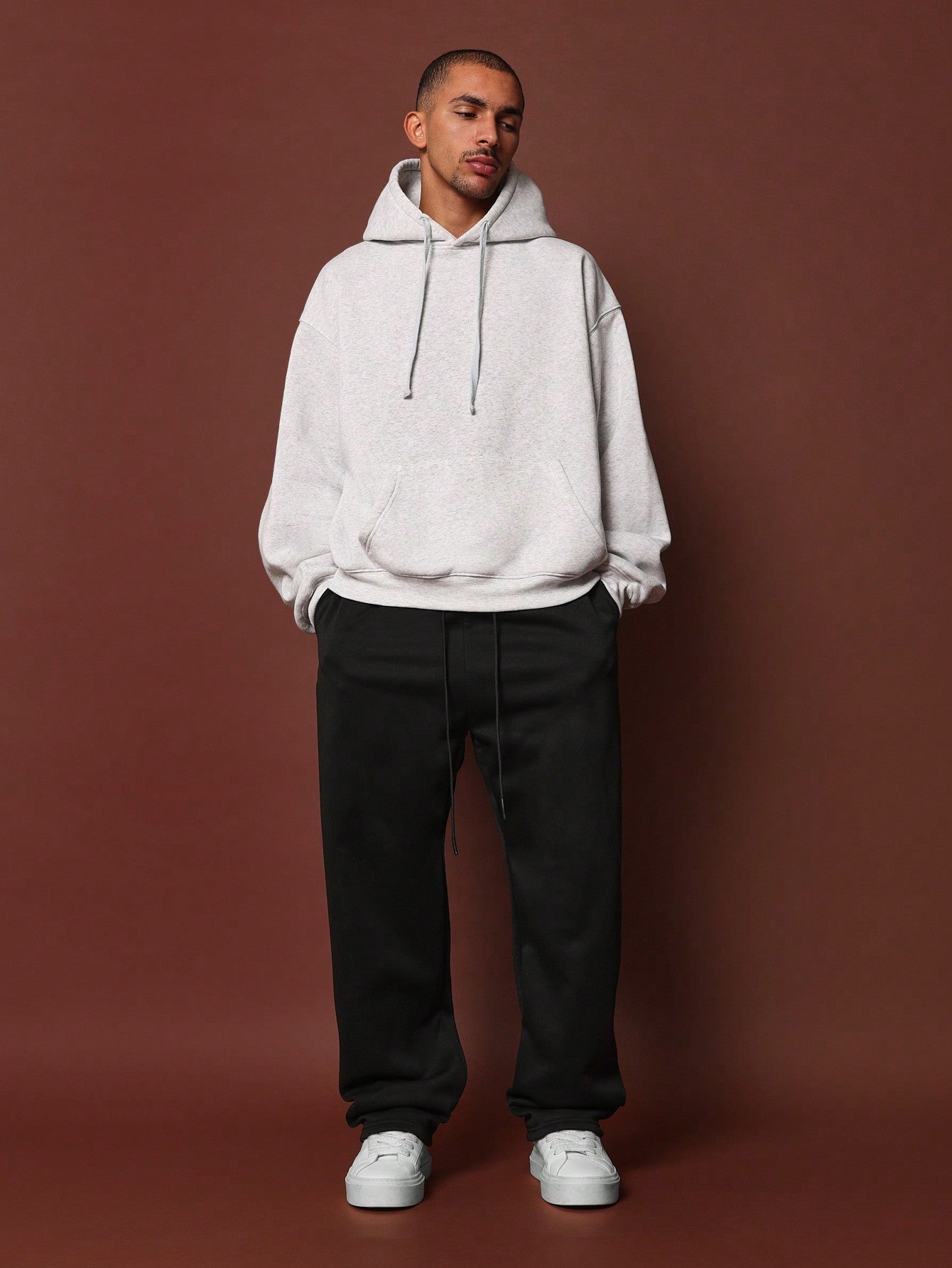 Regular Fit Marl Overhead Hoodie With Drawcord