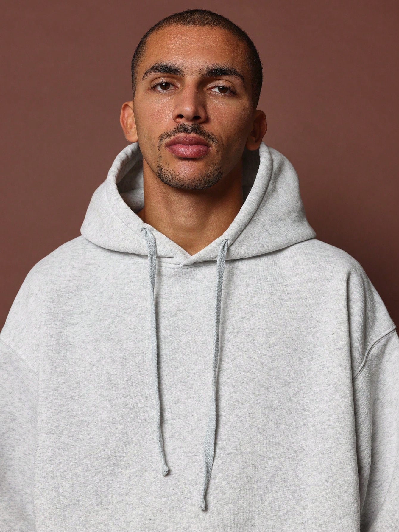 Regular Fit Marl Overhead Hoodie With Drawcord