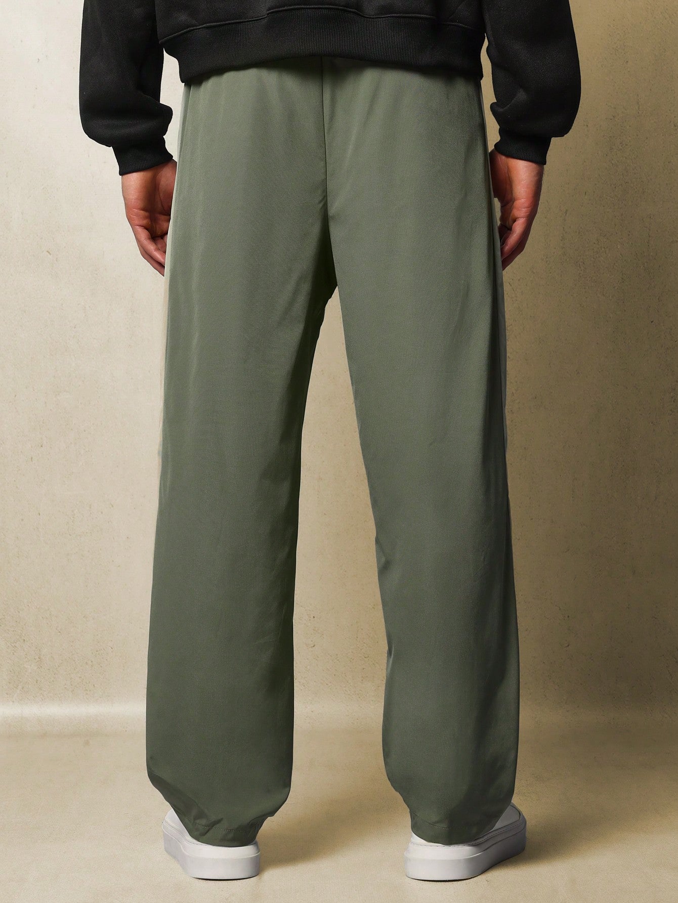 Straight Fit Drop Crotch Contrast Panel Nylon Pant