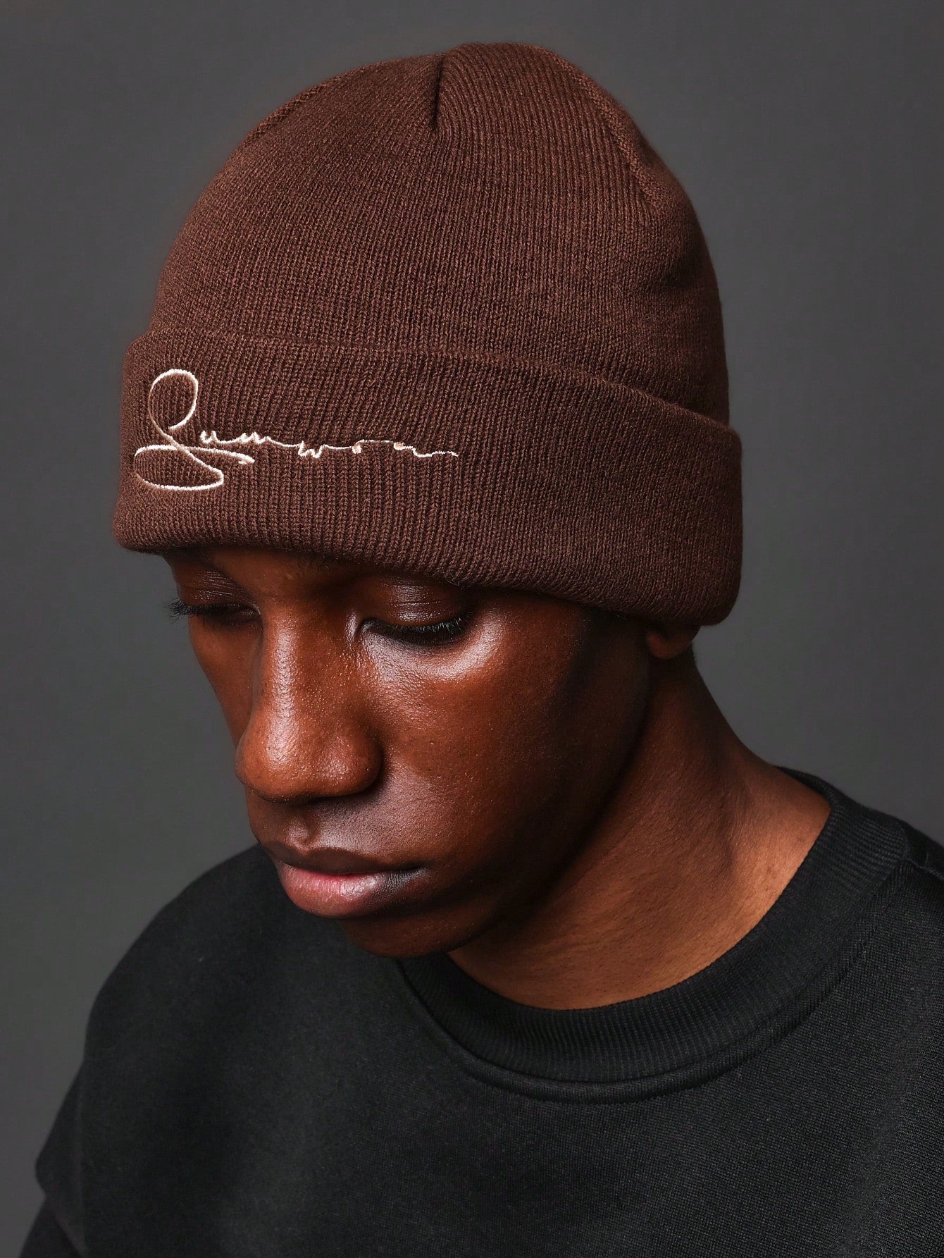 Embroidered Folded Beanie Hat