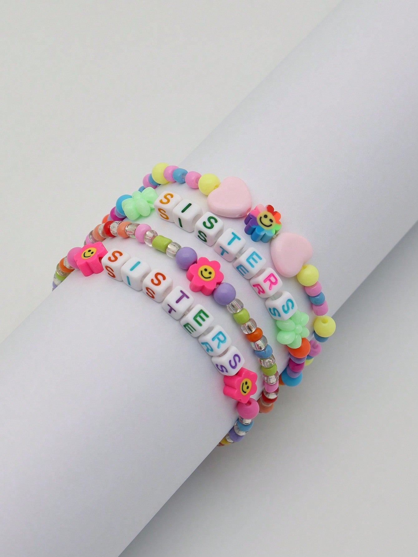 3 Pcs Letter Diced Colourful Beaded Girls Bracelets