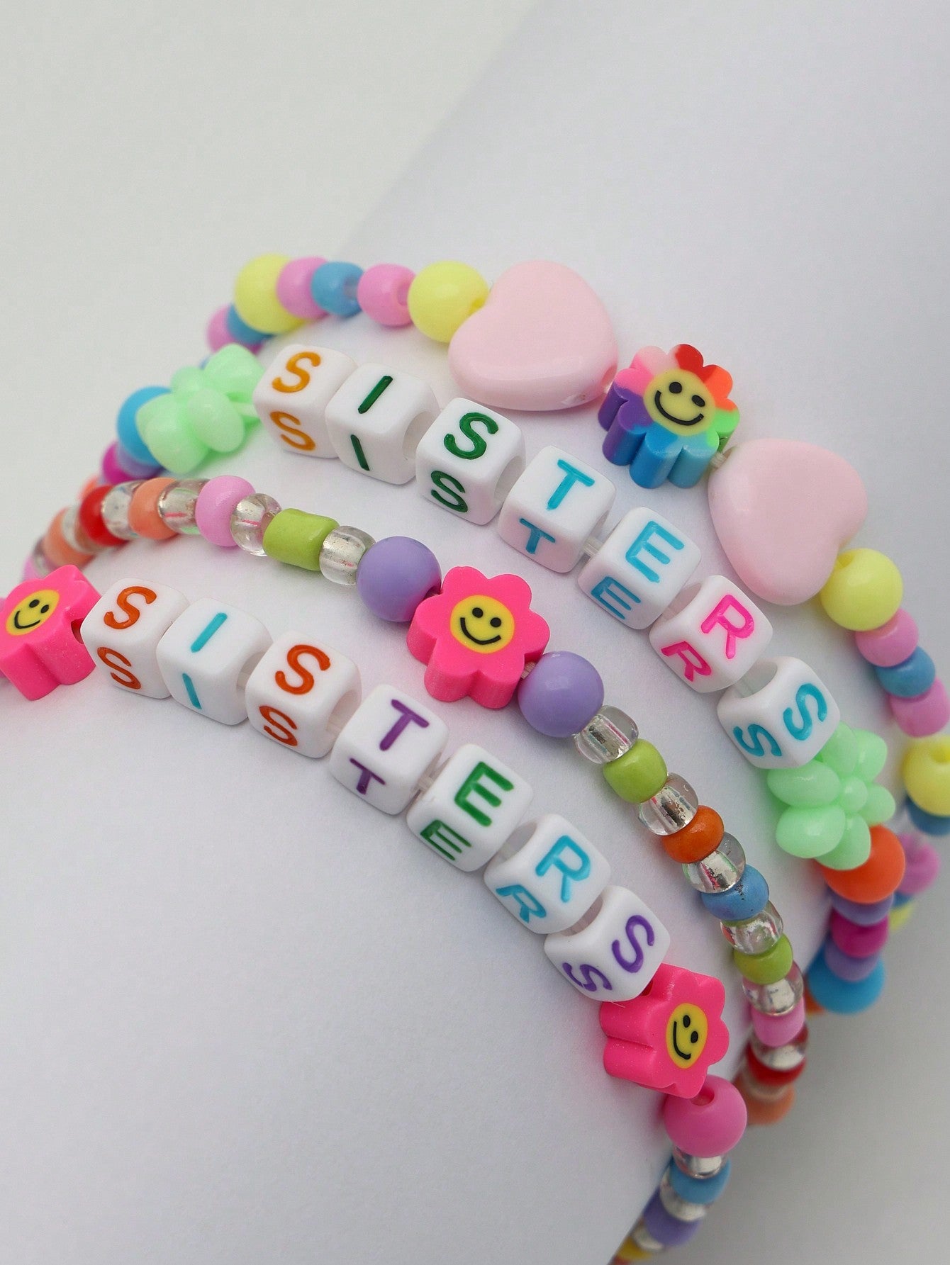 3 Pcs Letter Diced Colourful Beaded Girls Bracelets