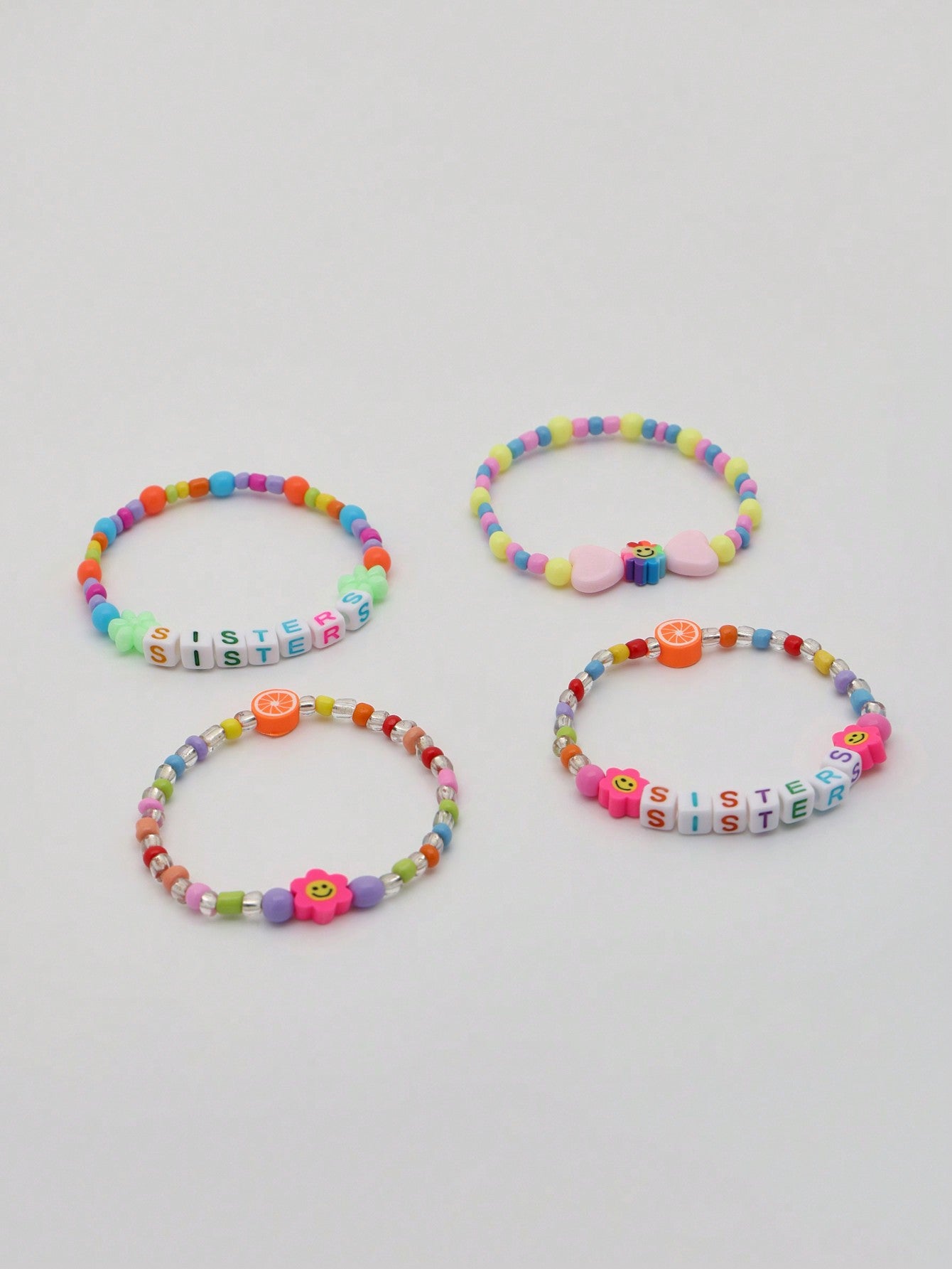 3 Pcs Letter Diced Colourful Beaded Girls Bracelets