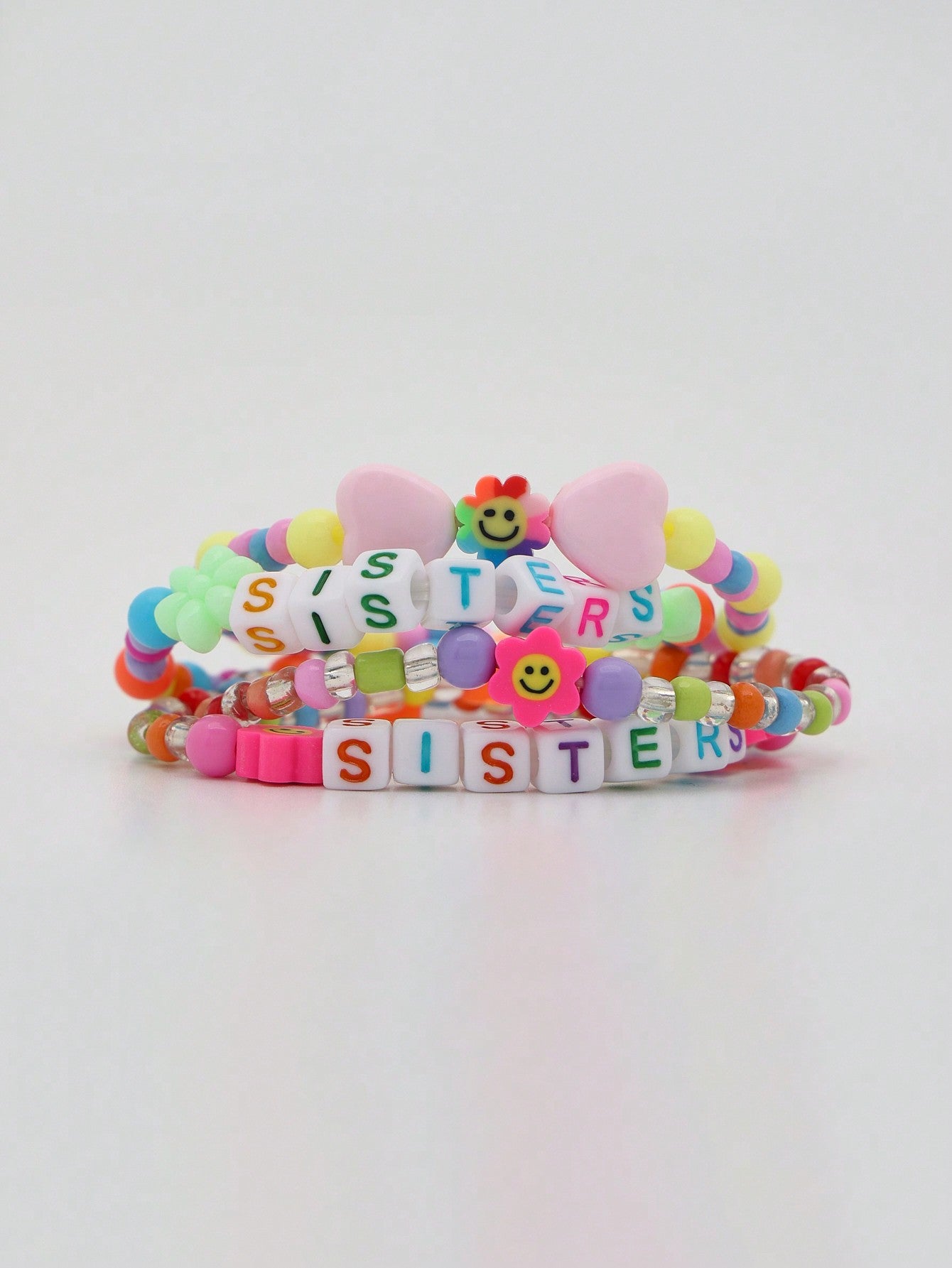 3 Pcs Letter Diced Colourful Beaded Girls Bracelets