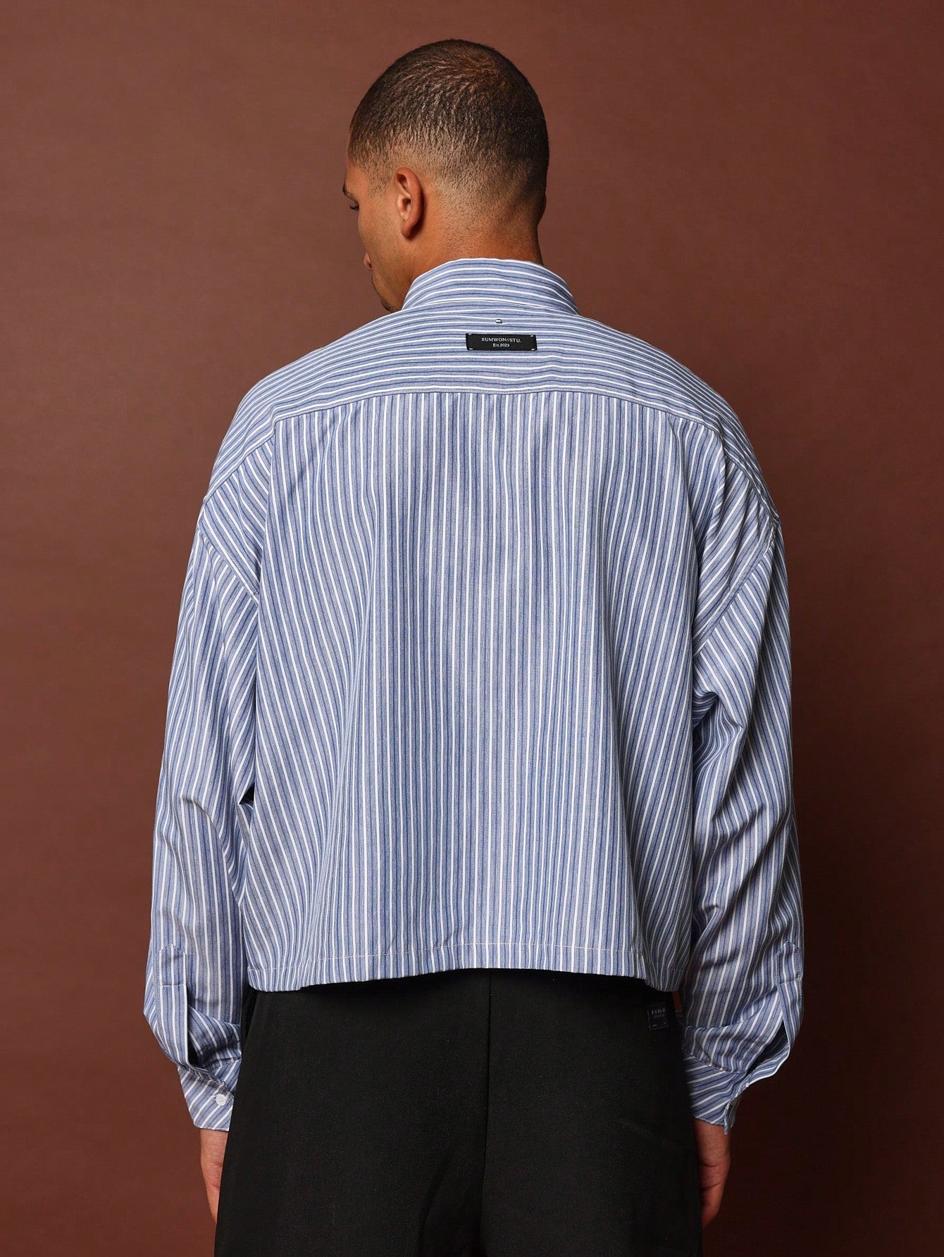 Crop Fit Long Sleeve Pinstripe Shirt