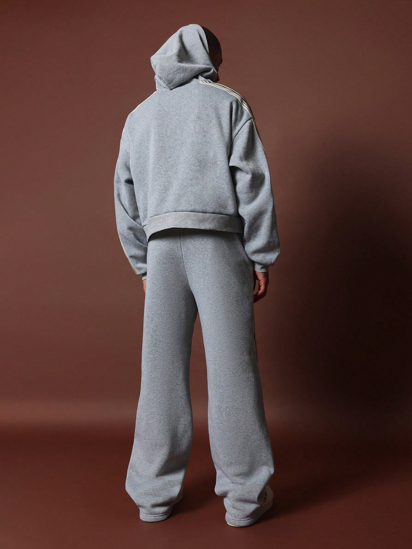 Crop Fit Overhead Hoodie And Drop Crotch Sweatpants With Side Tape 2 Piece Set