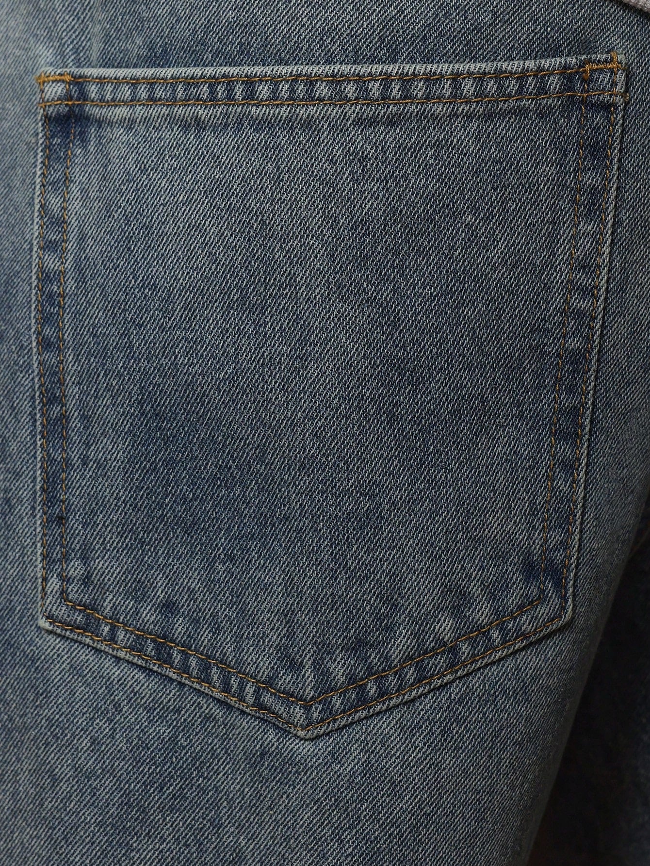 Washed Straight Fit Blocking Jean