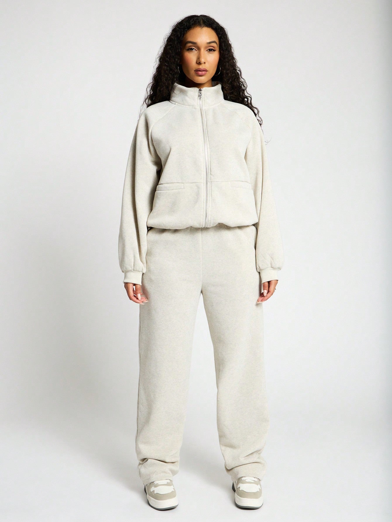 SUMWON WOMEN Zip Thru High Neck Sweat And Straight Leg Jogger Set