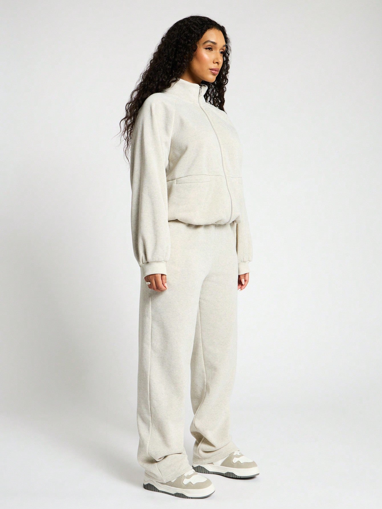 SUMWON WOMEN Zip Thru High Neck Sweat And Straight Leg Jogger Set