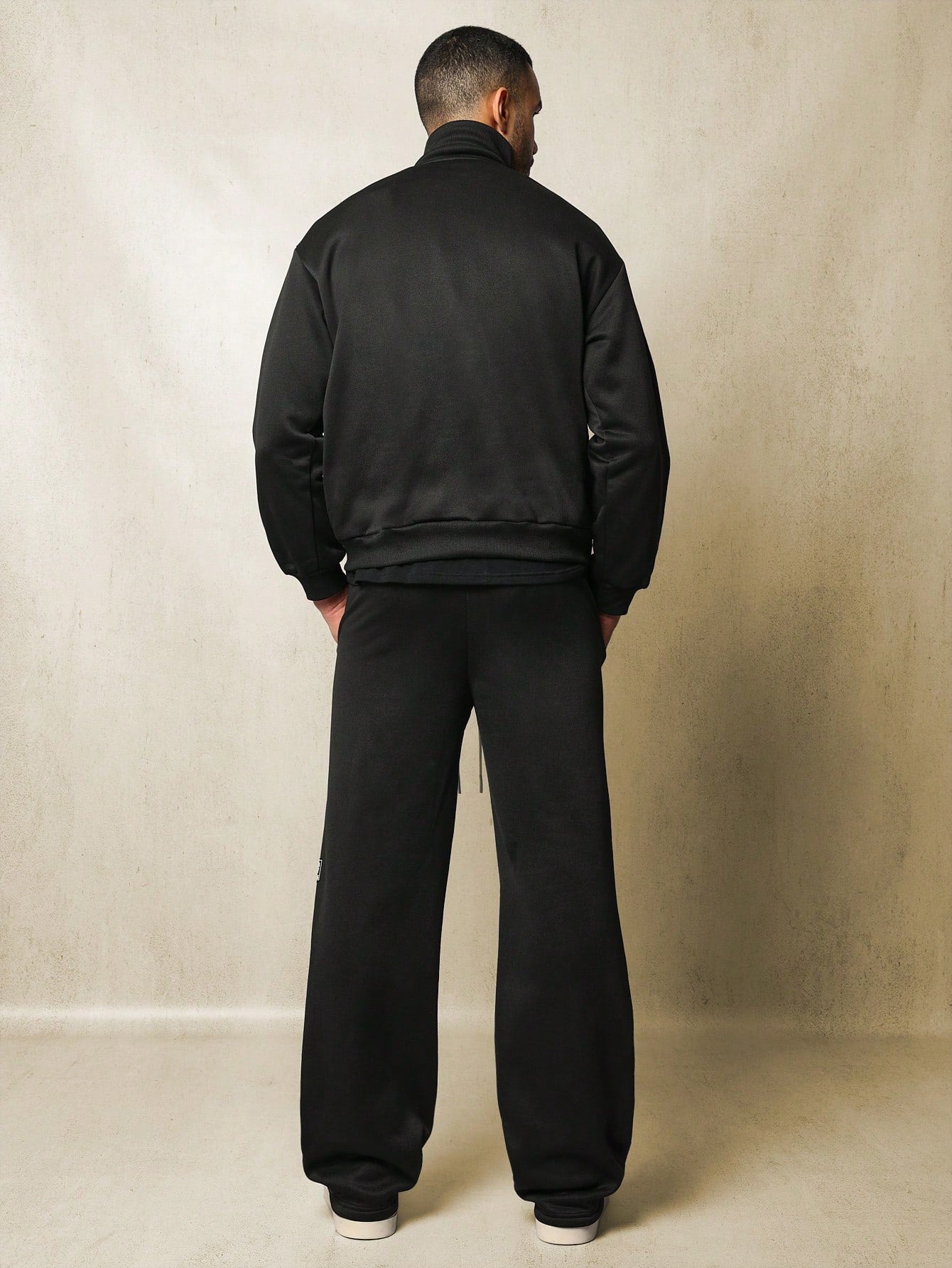 Regular Fit Zip-Up Funnel Neck Track Jacket And Drop Crotch Wide Leg Fit Sweatpants With Side Tape 2 Piece Set