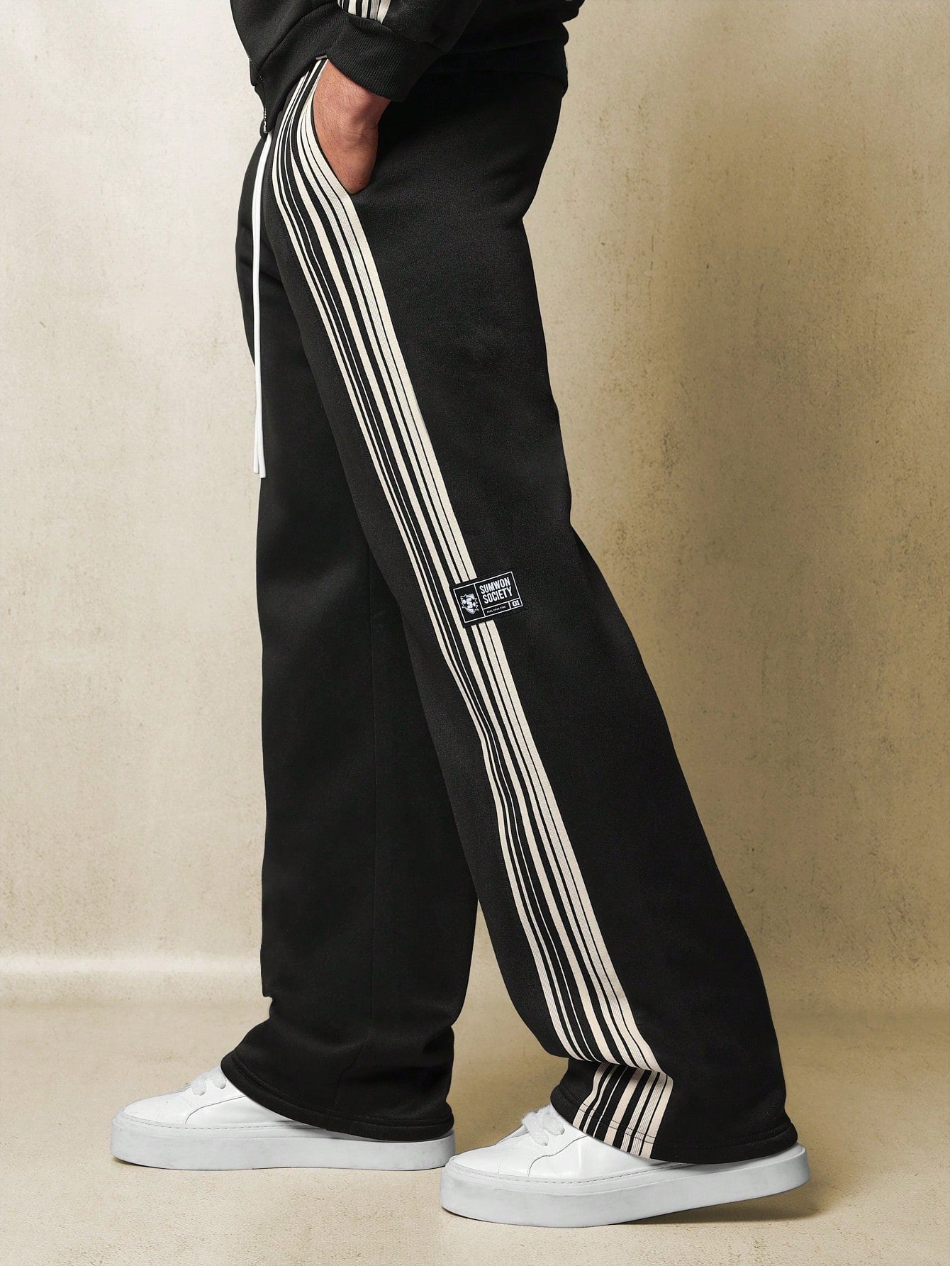 Regular Fit Zip-Up Funnel Neck Track Jacket And Drop Crotch Wide Leg Fit Sweatpants With Side Tape 2 Piece Set