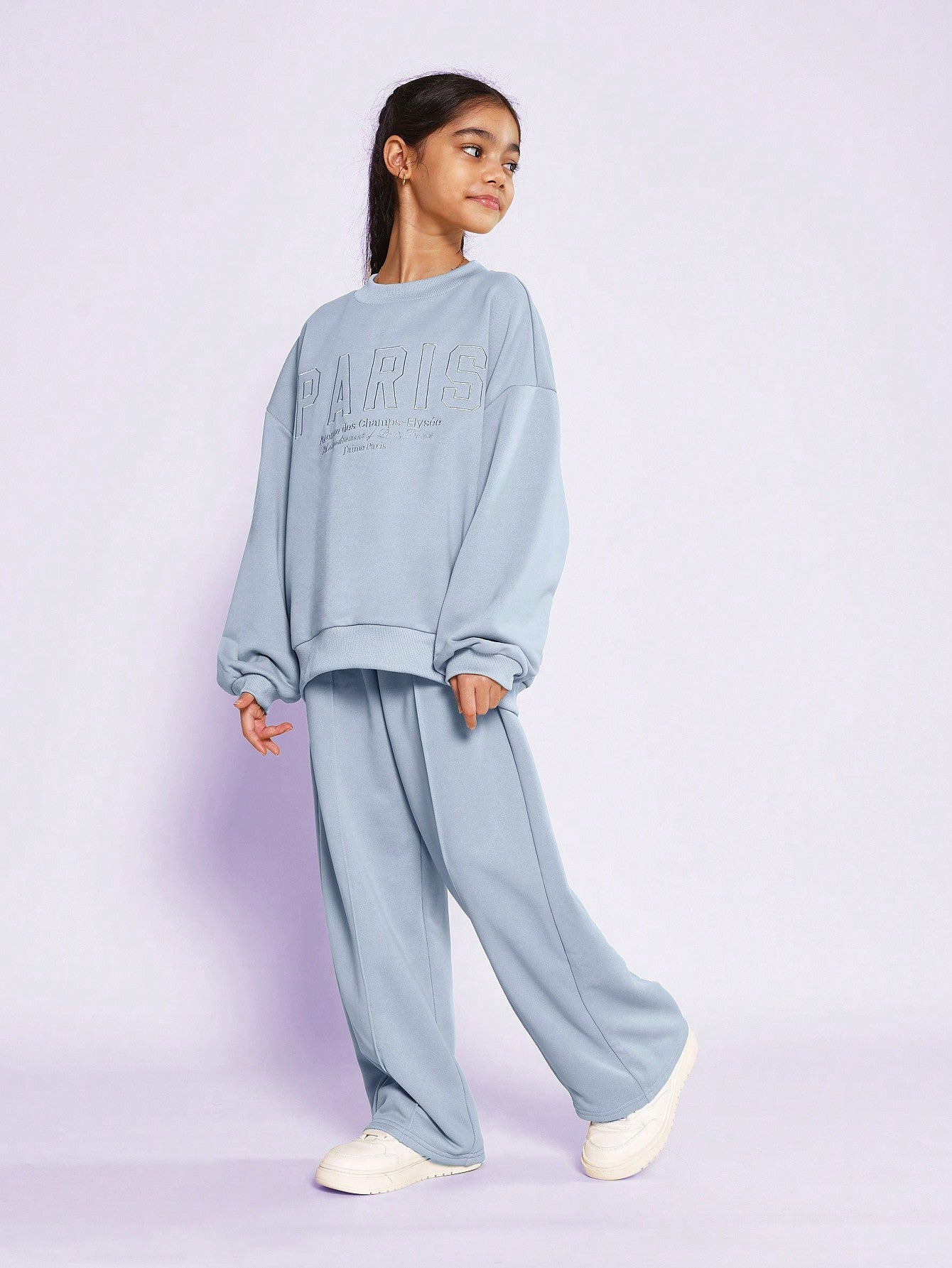 Tween Girls Everyday Play Oversized Fit Crew Neck Sweatshirt With Embroidery And Loose Fit Pant 2 Piece Set