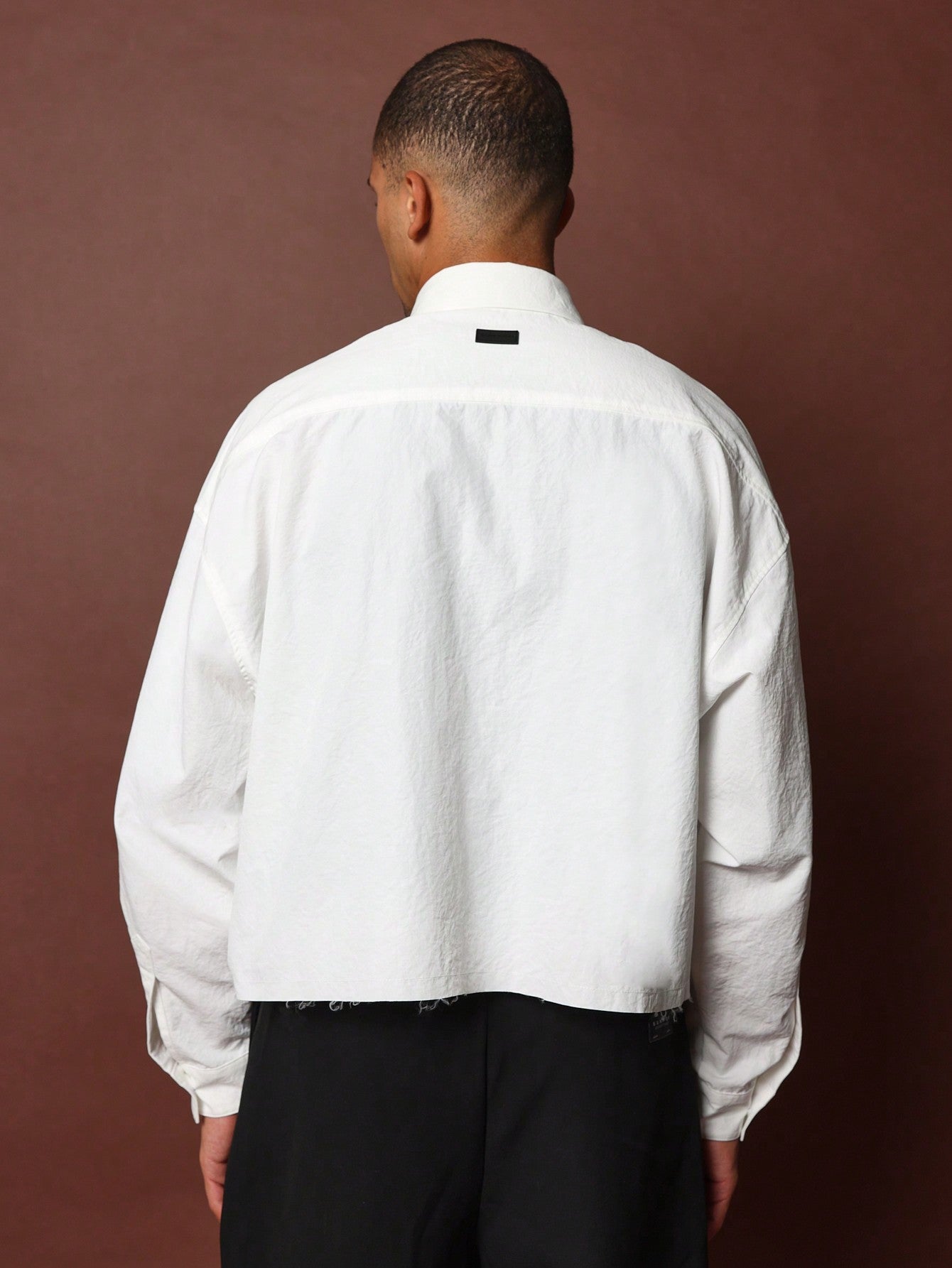 Crop Raw Hem Long Sleeve Utility Shirt