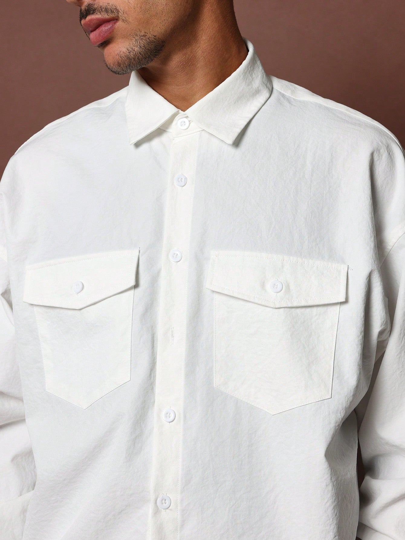 Crop Raw Hem Long Sleeve Utility Shirt