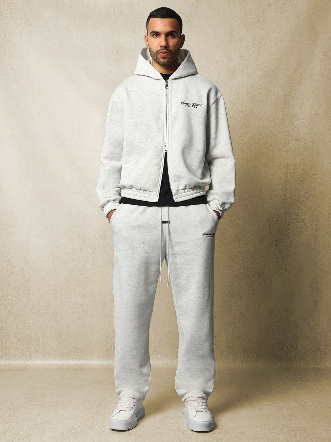 Regular Fit Zip-Up Hoodie And Barrel Fit Sweatpants With Embroidery 2 Piece Set