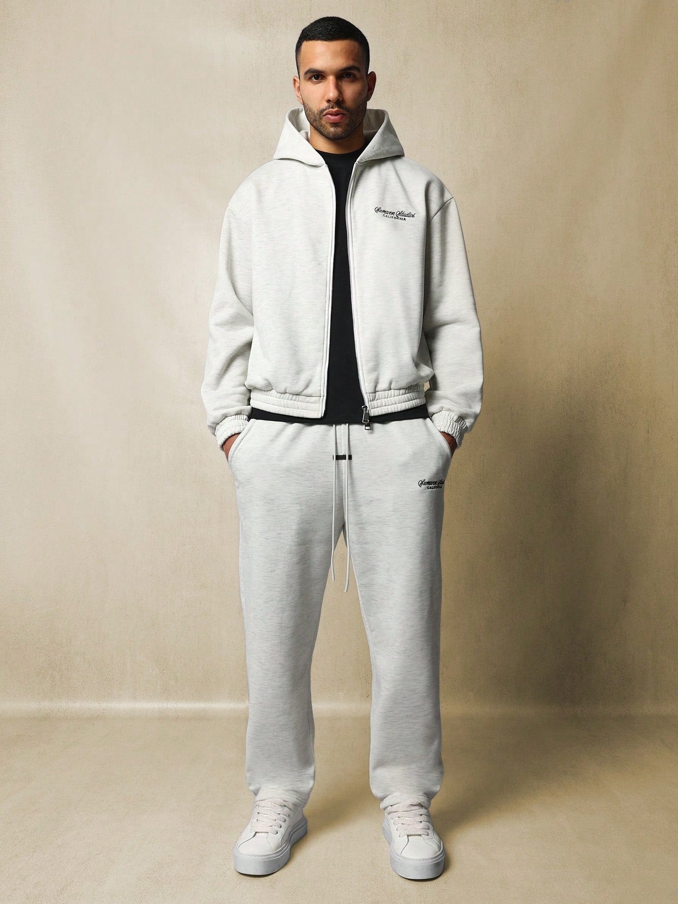 Regular Fit Zip-Up Hoodie And Barrel Fit Sweatpants With Embroidery 2 Piece Set