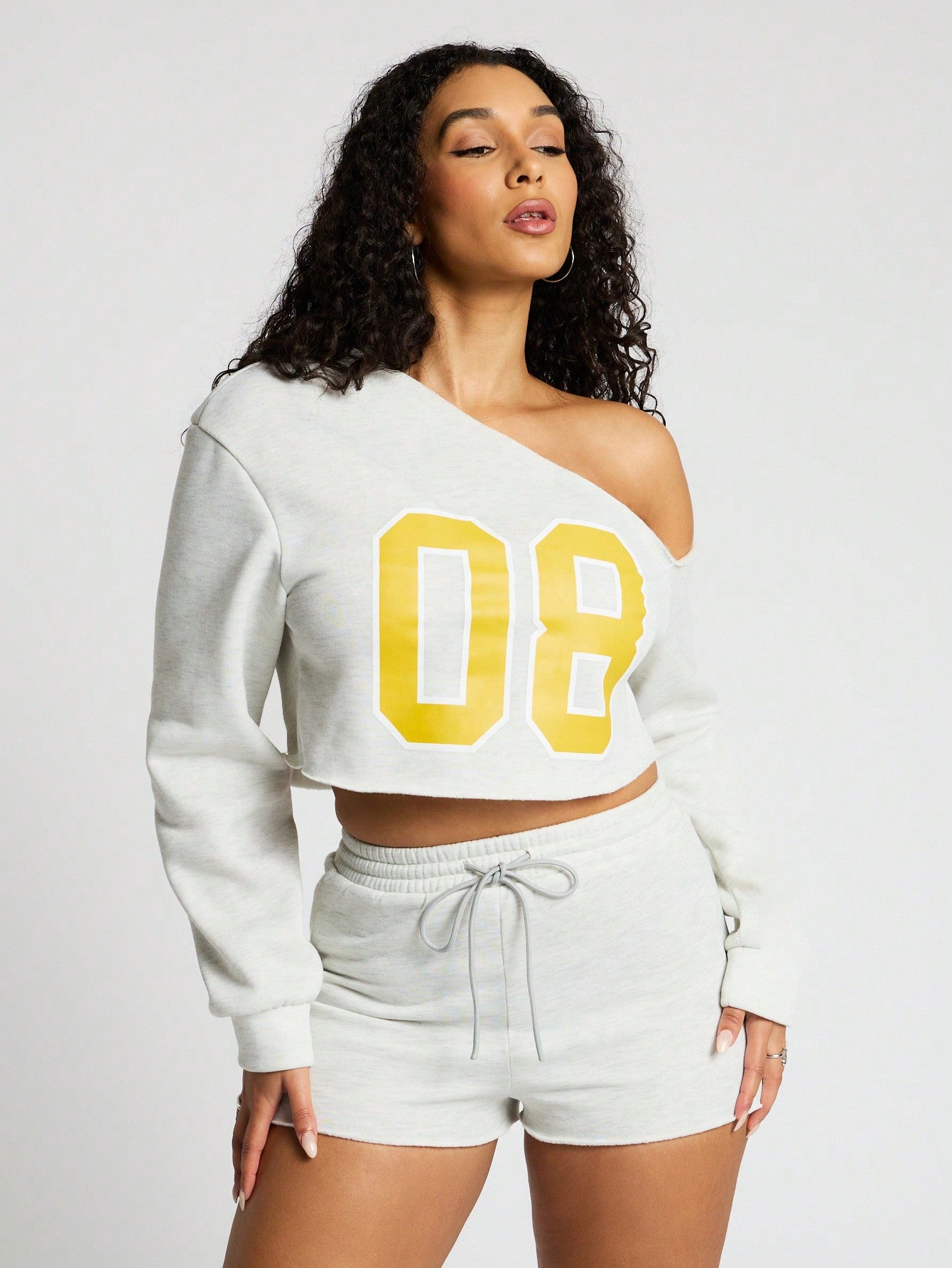 SUMWON WOMEN Slouchy Off Shoulder Crop Top And Booty Short Set