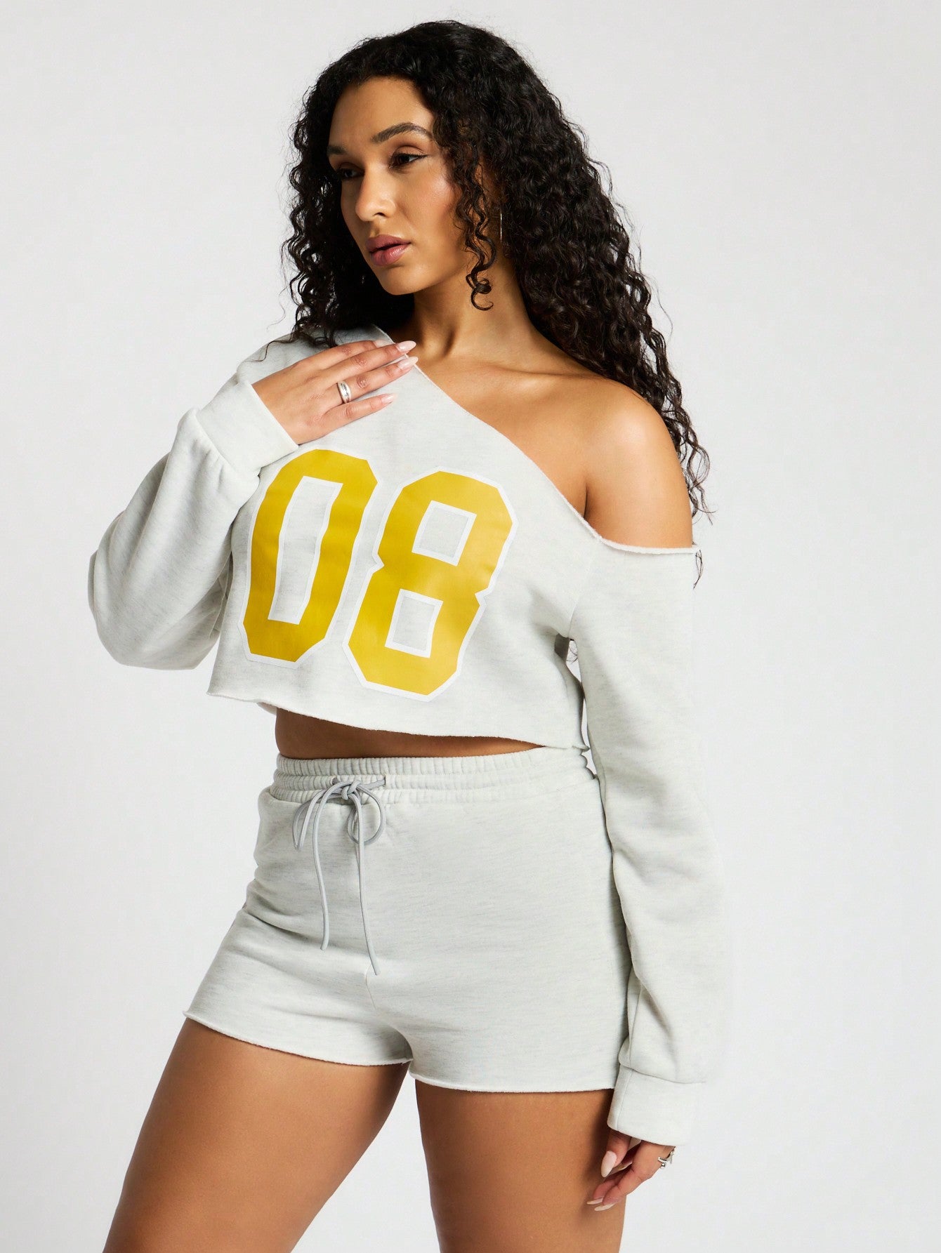 SUMWON WOMEN Slouchy Off Shoulder Crop Top And Booty Short Set