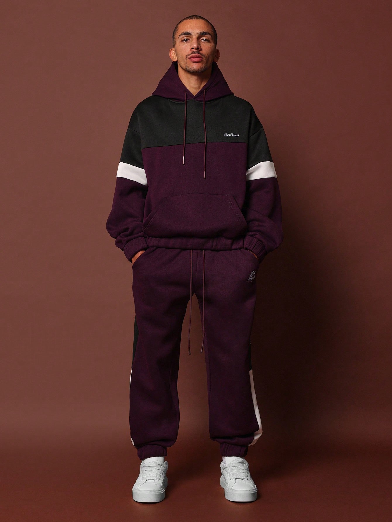 Regular Fit Colour Block Hoodie And 90S Jogger 2 Piece Set