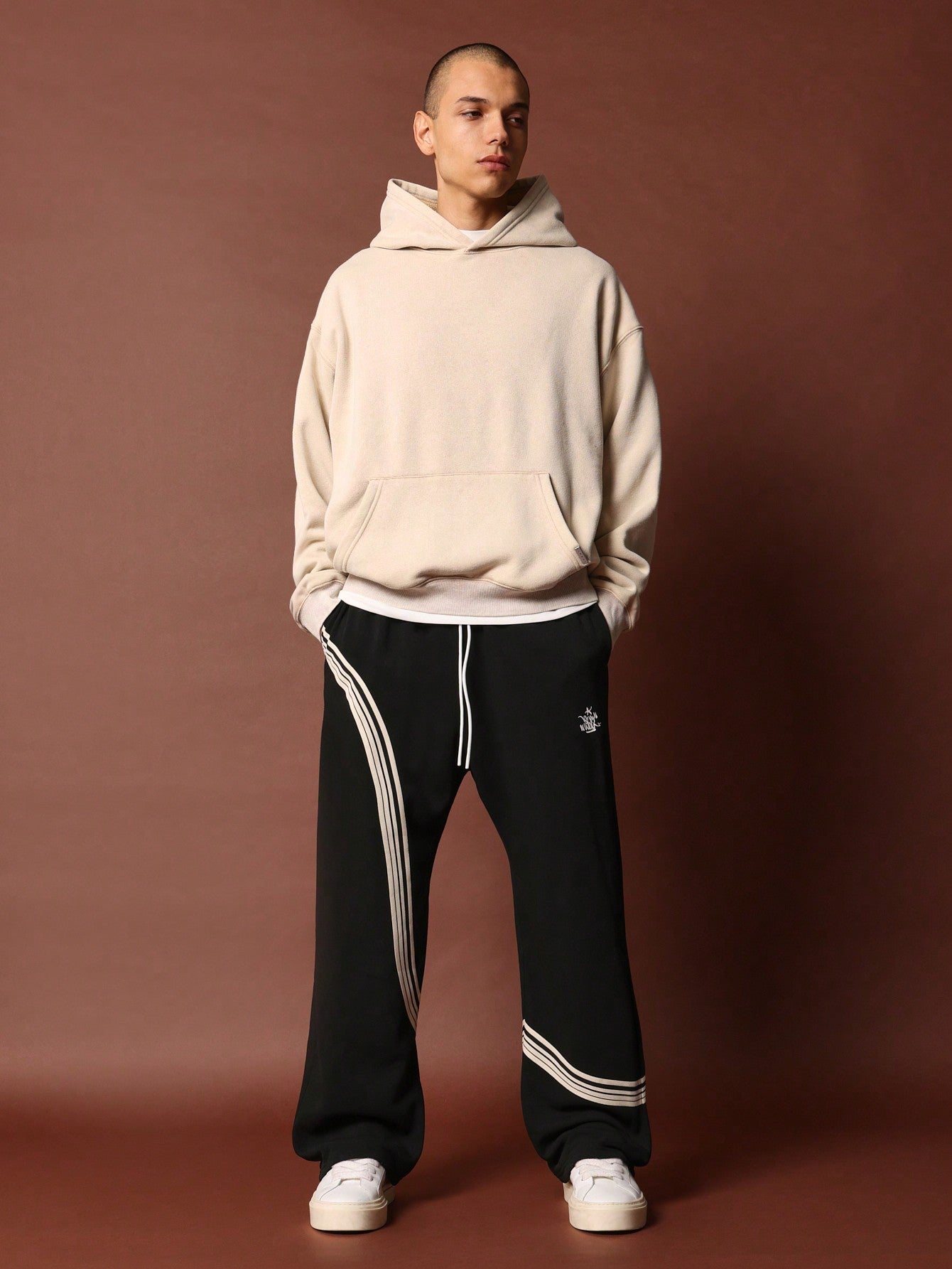 Drop Crotch Sweatpants With Curve Tape & Graphic Print