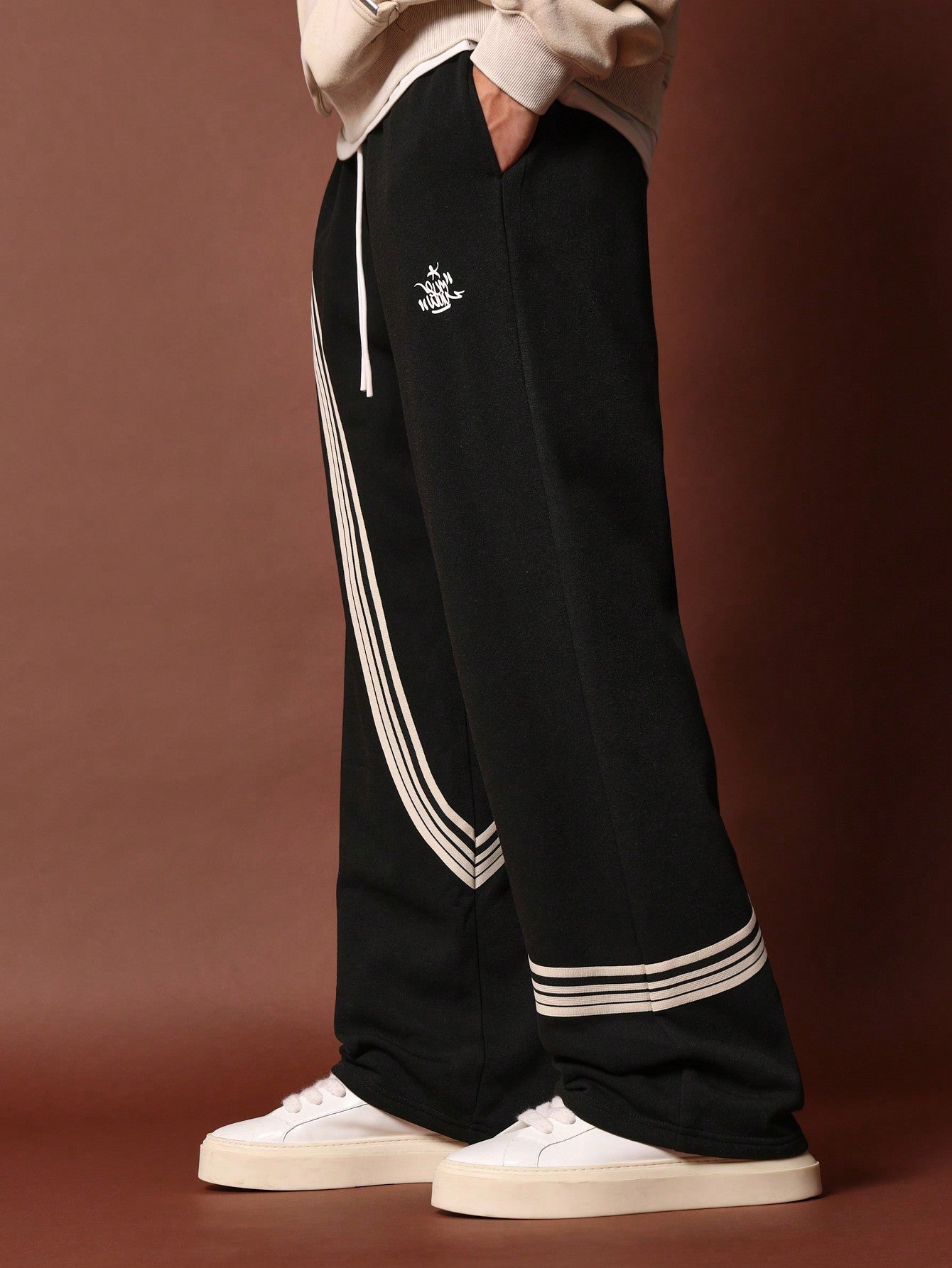 Drop Crotch Sweatpants With Curve Tape & Graphic Print