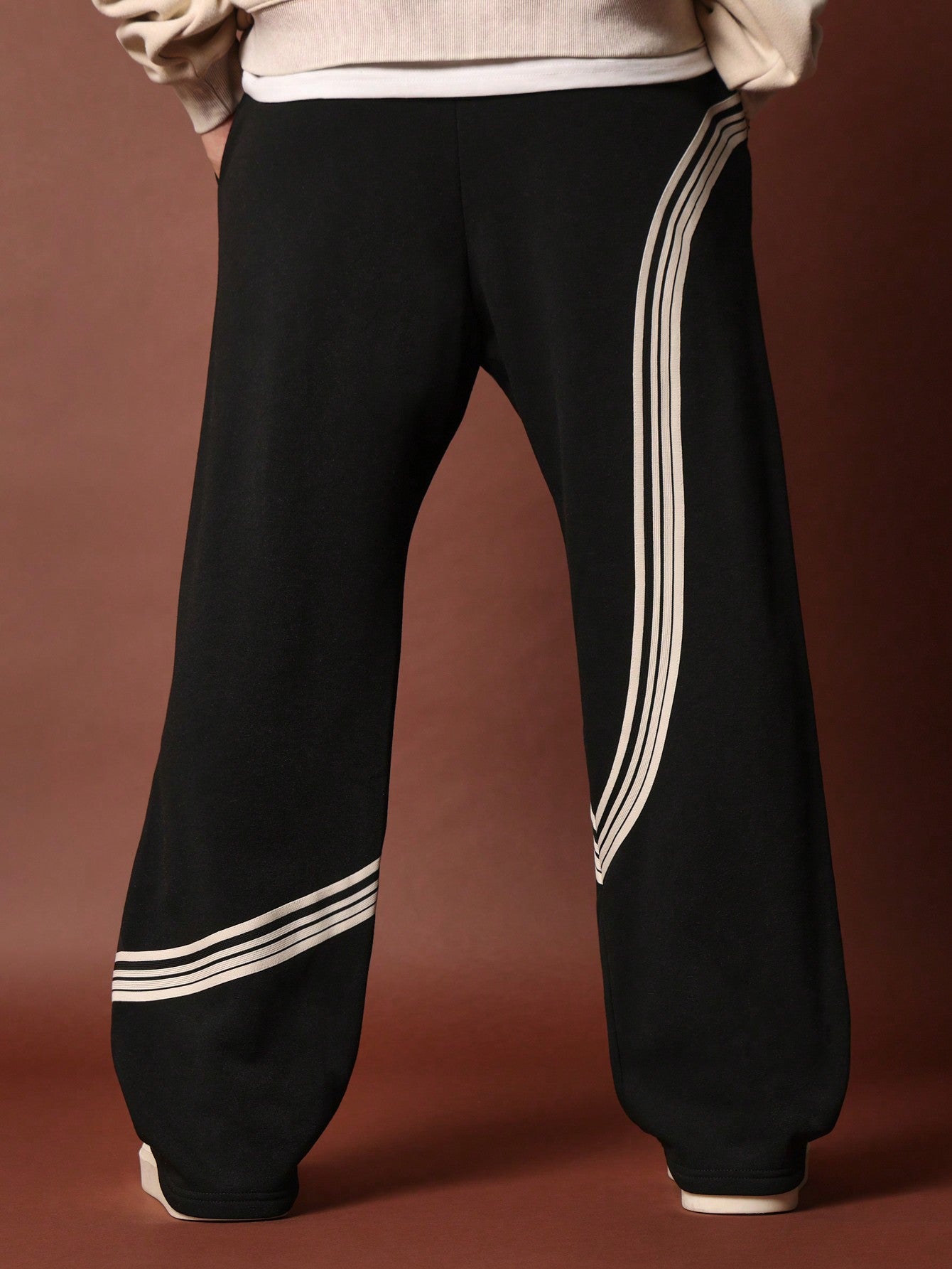 Drop Crotch Sweatpants With Curve Tape & Graphic Print