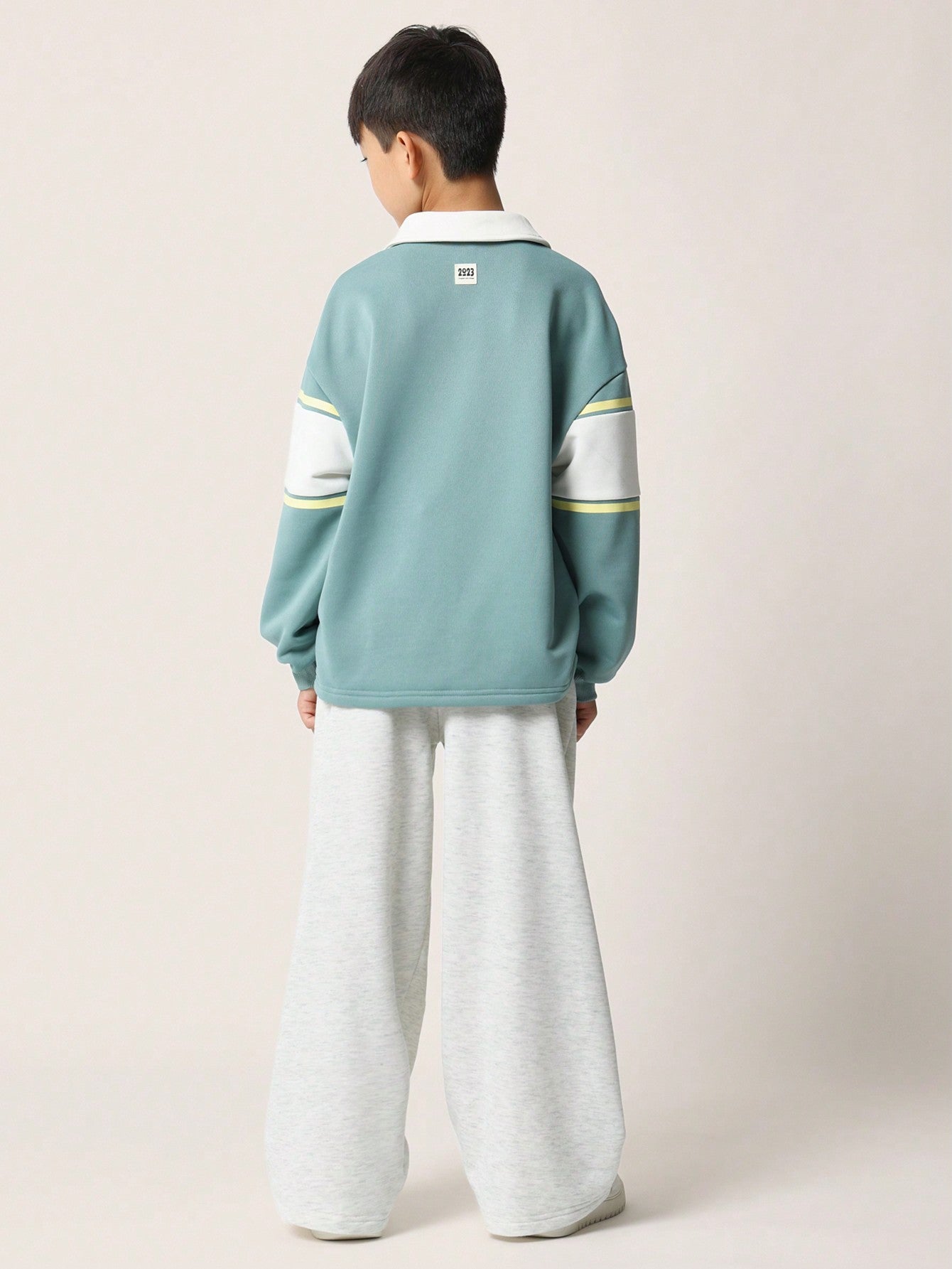 Tween Boys Relaxed Long Sleeve Colour Block Polo Sweatshirt & Wide Leg Sweatpants 2 Piece Set