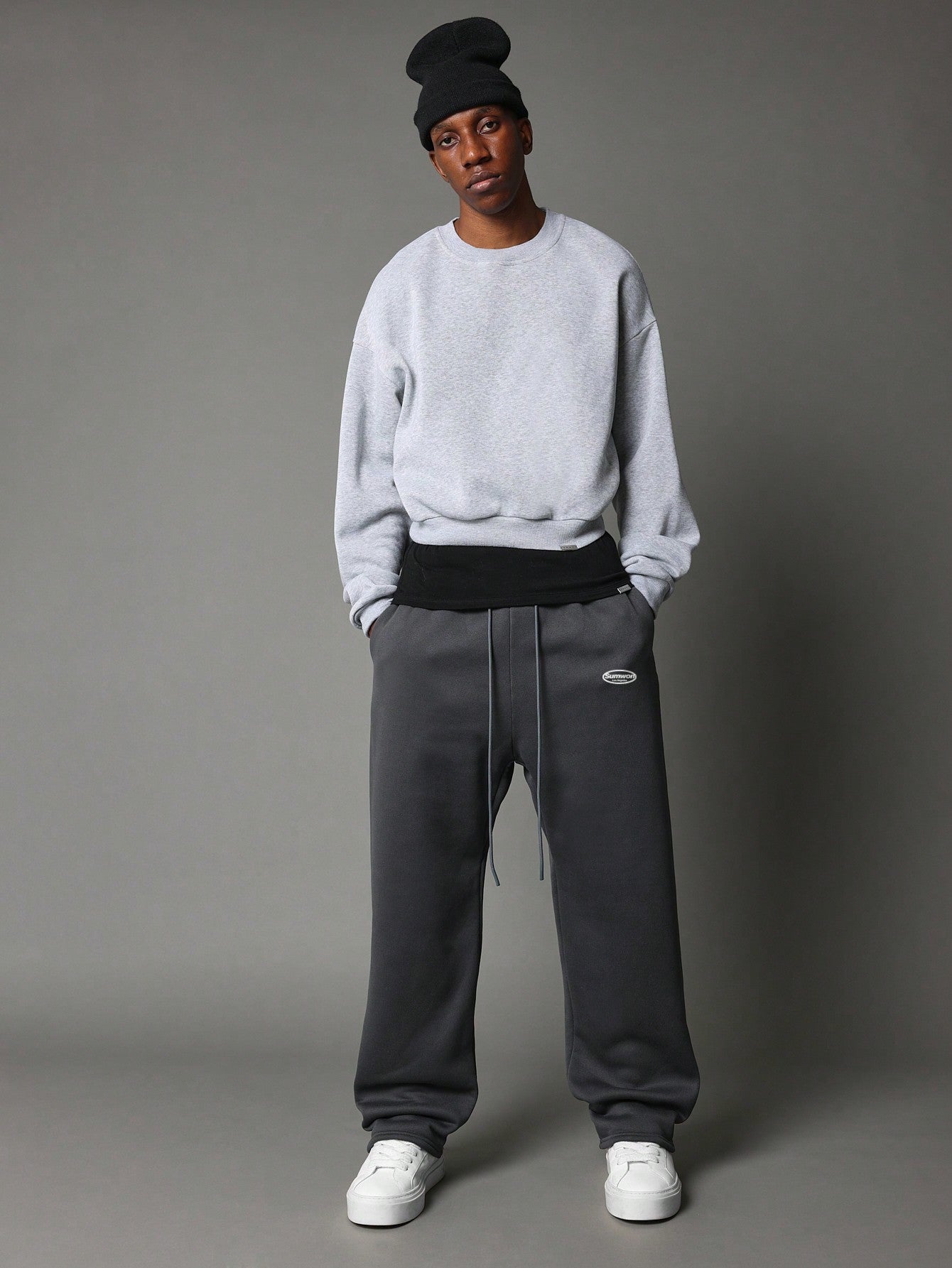 Straight Fit Drop Crotch Sweatpants With Graphic Print