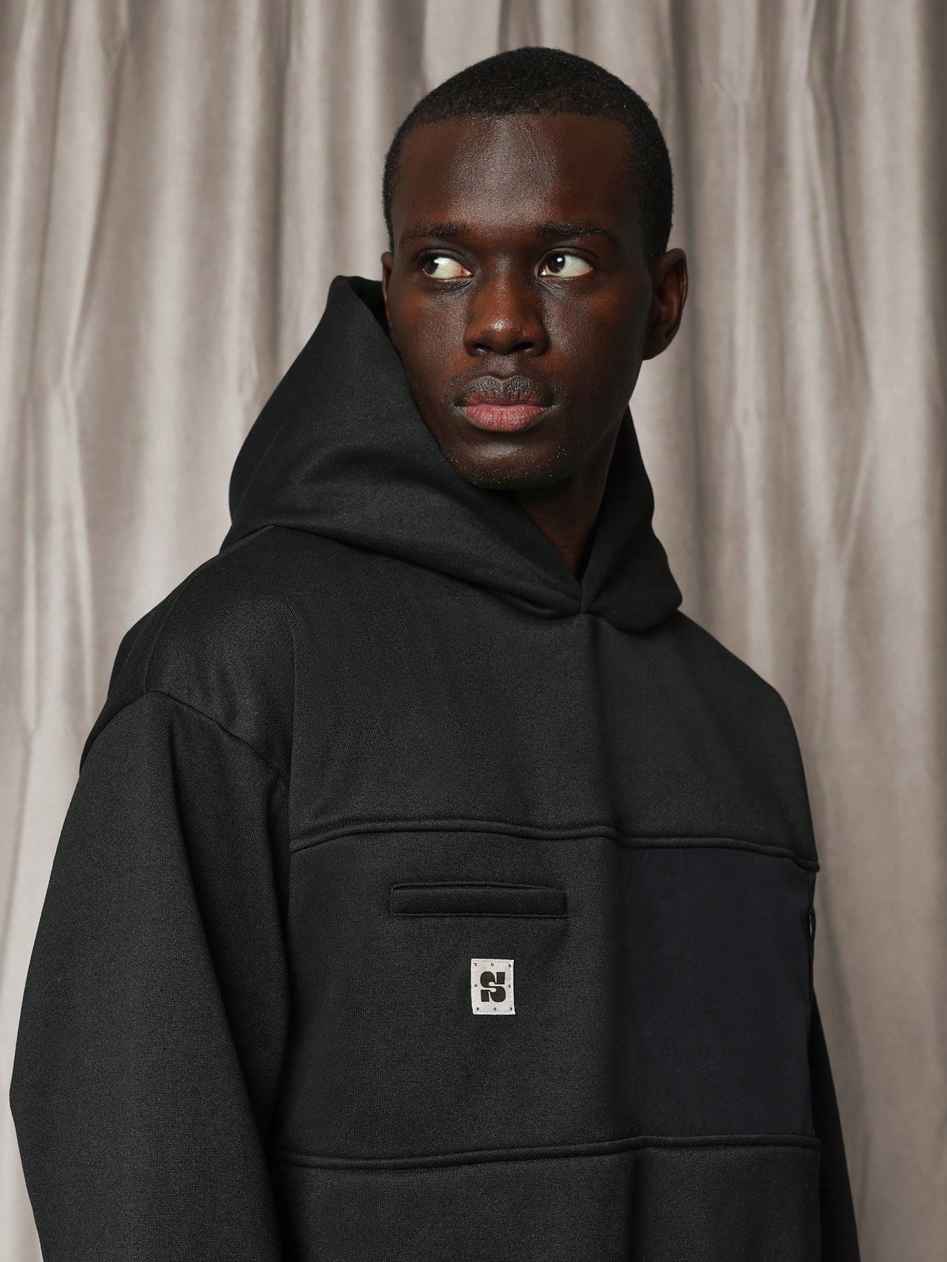 Regular Fit Overhead Hoodie With Front Chest Pocket & Nylon Panel With Invisible Pocket