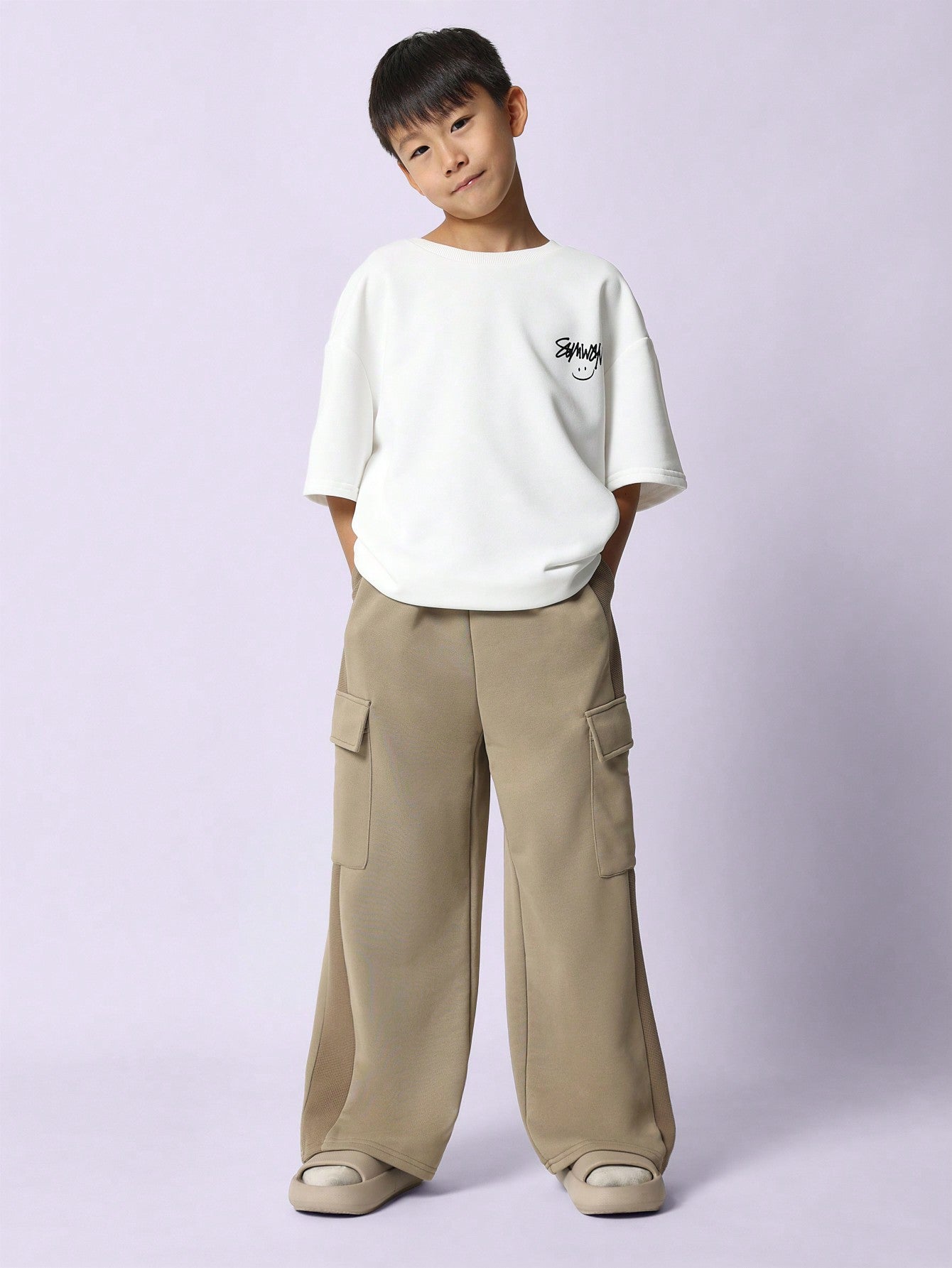 Tween Boys Comfy Drop Crotch Waffle Panel Cargo Essential Sweatpants