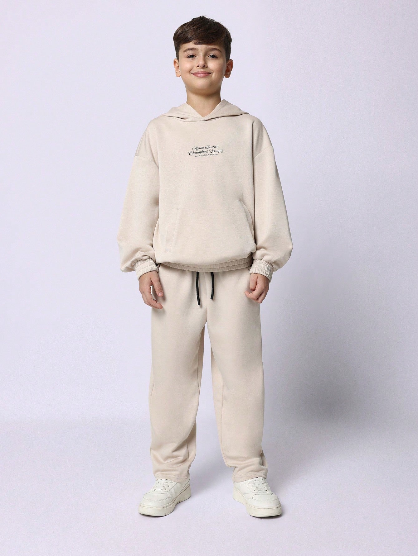 Tween Boys Comfy Overhead Hoodie With Embroidery And Slim Fit Jogger 2 Piece Set