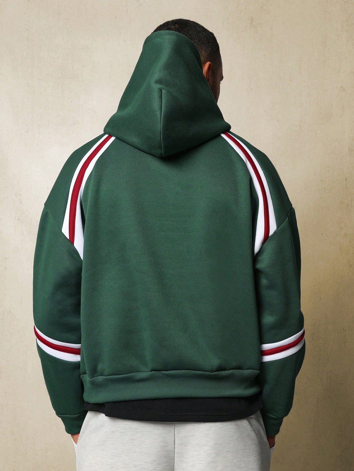 Crop Overhead Colour Block Panel Hoodie With Embroidery