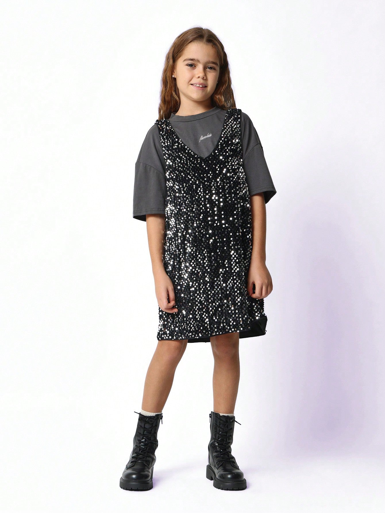 Tween Girls Relaxed Crop Tee & Sparkle Dress 2 Piece Set