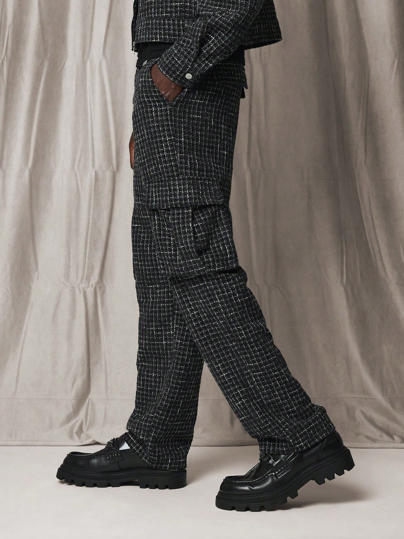 Loose Fit Tweed Cargo Pant