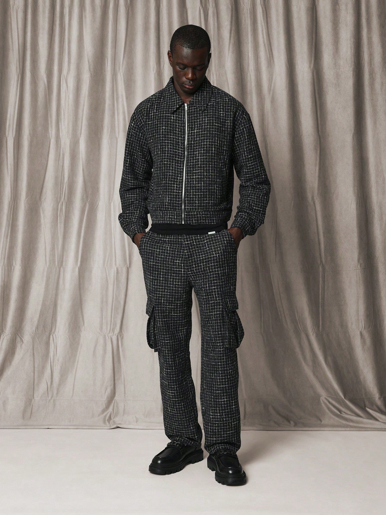 Loose Fit Tweed Cargo Pant